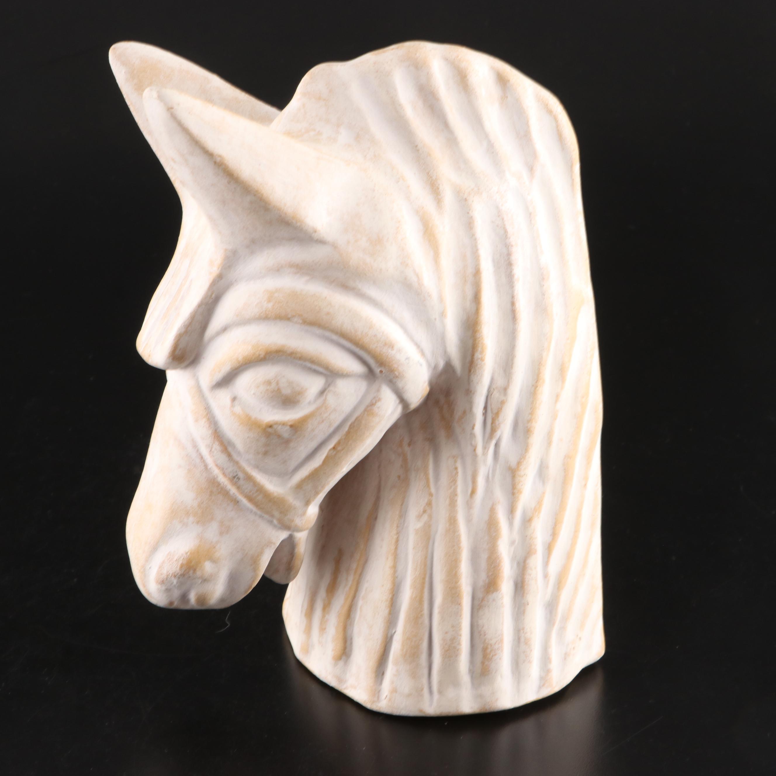 Pair of Folk Style Plaster Horse Head Bookends