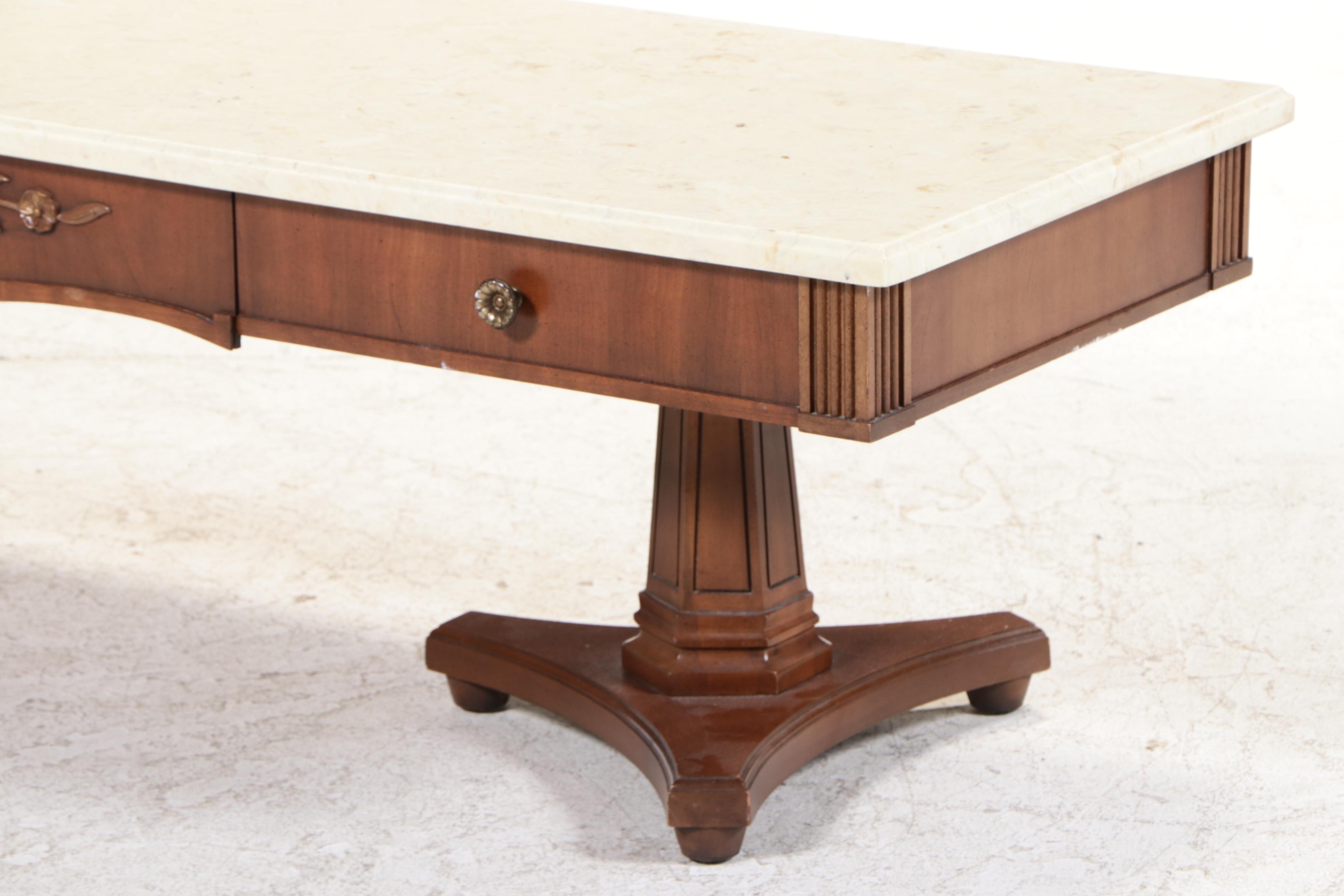 Broyhill Premier Italian Classic Walnut and Composite Marble Coffee Table