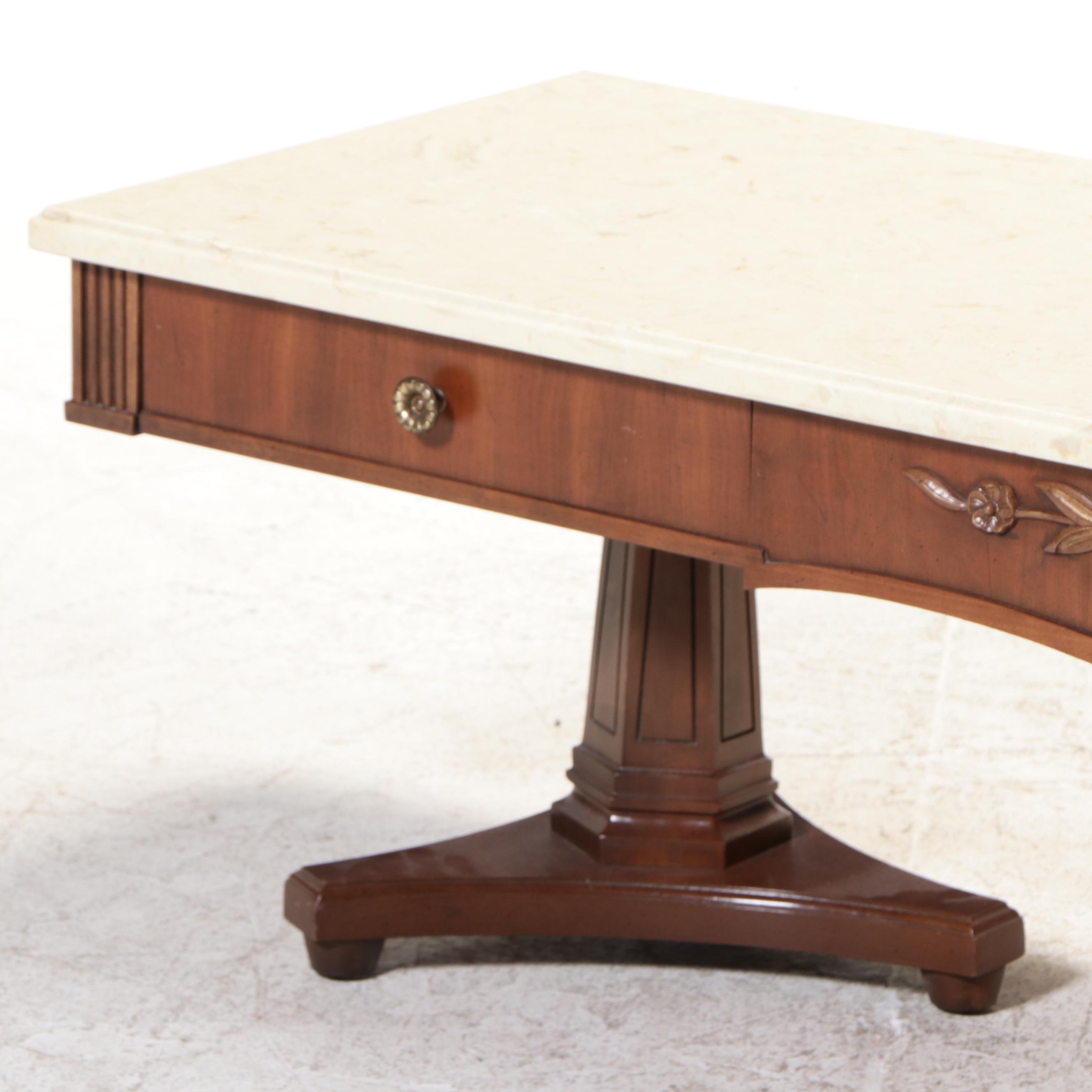 Broyhill Premier Italian Classic Walnut and Composite Marble Coffee Table