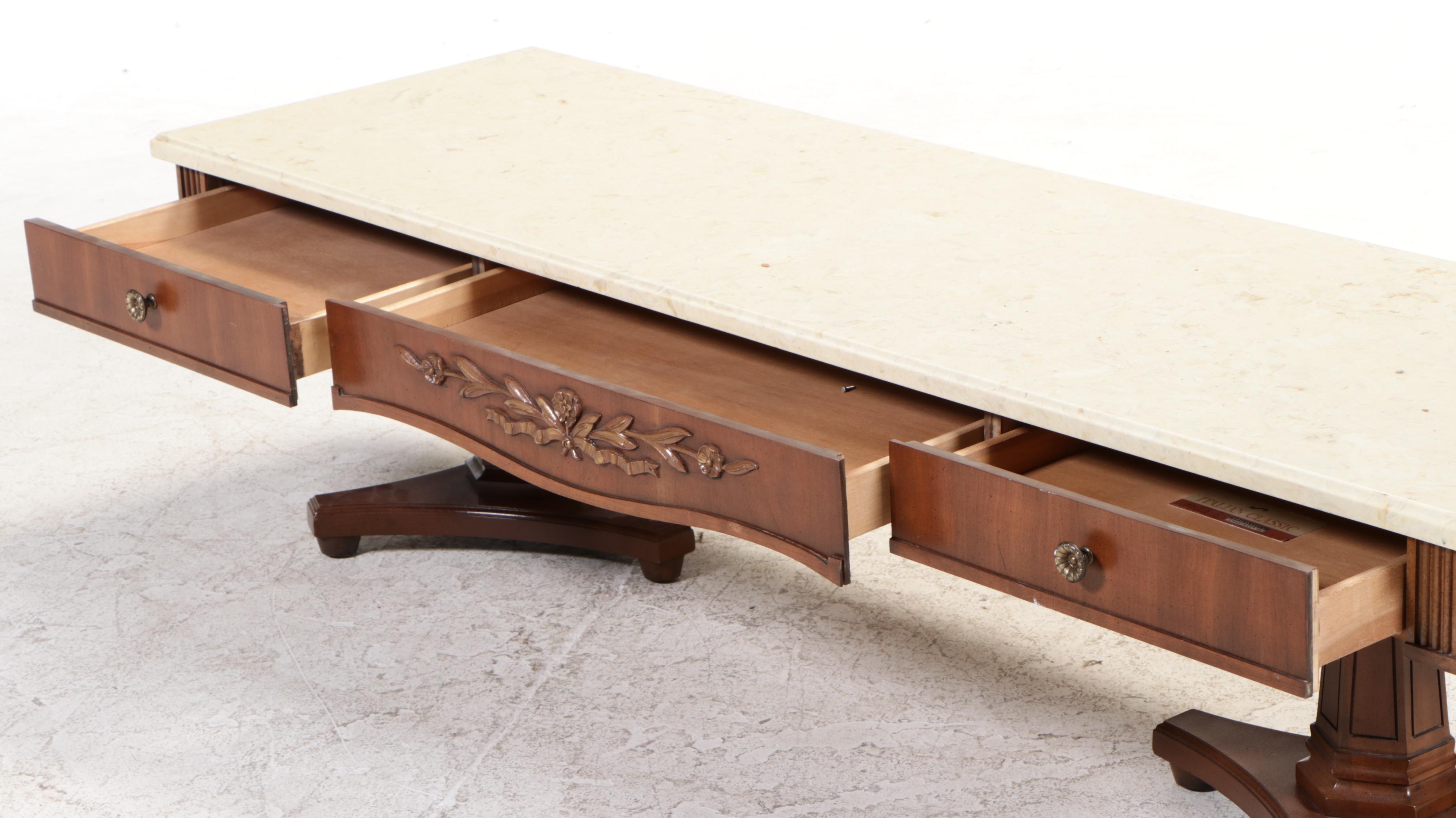 Broyhill Premier Italian Classic Walnut and Composite Marble Coffee Table
