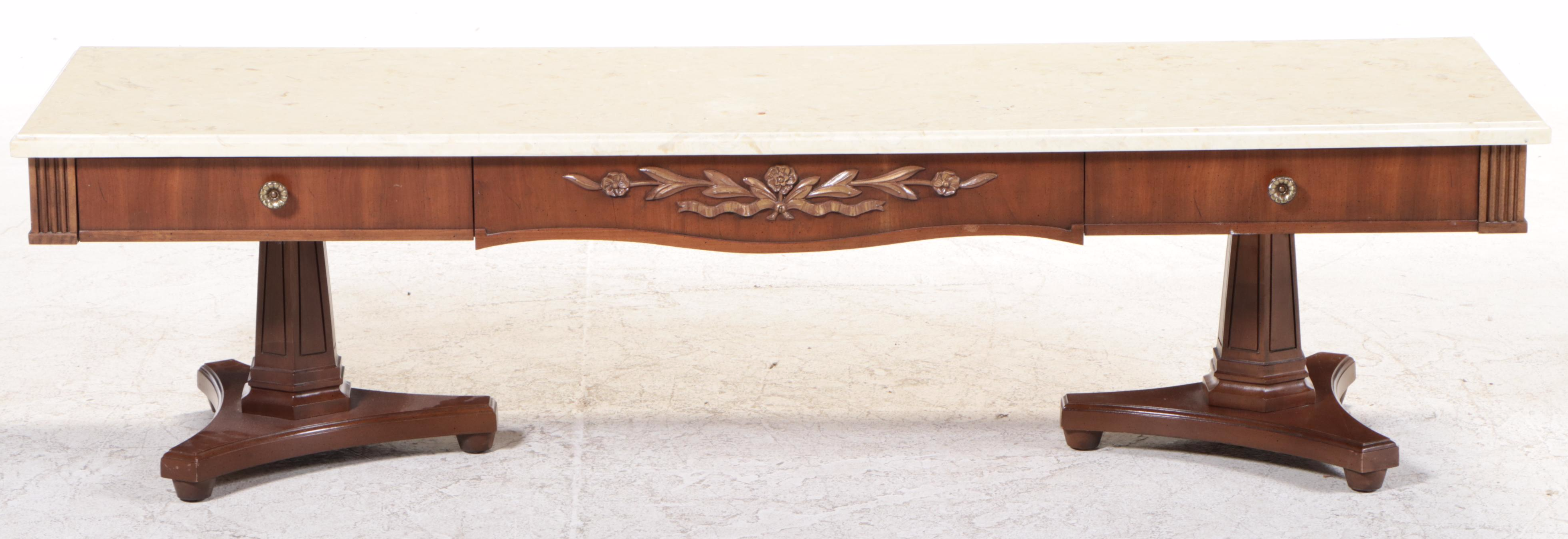 Broyhill Premier Italian Classic Walnut and Composite Marble Coffee Table