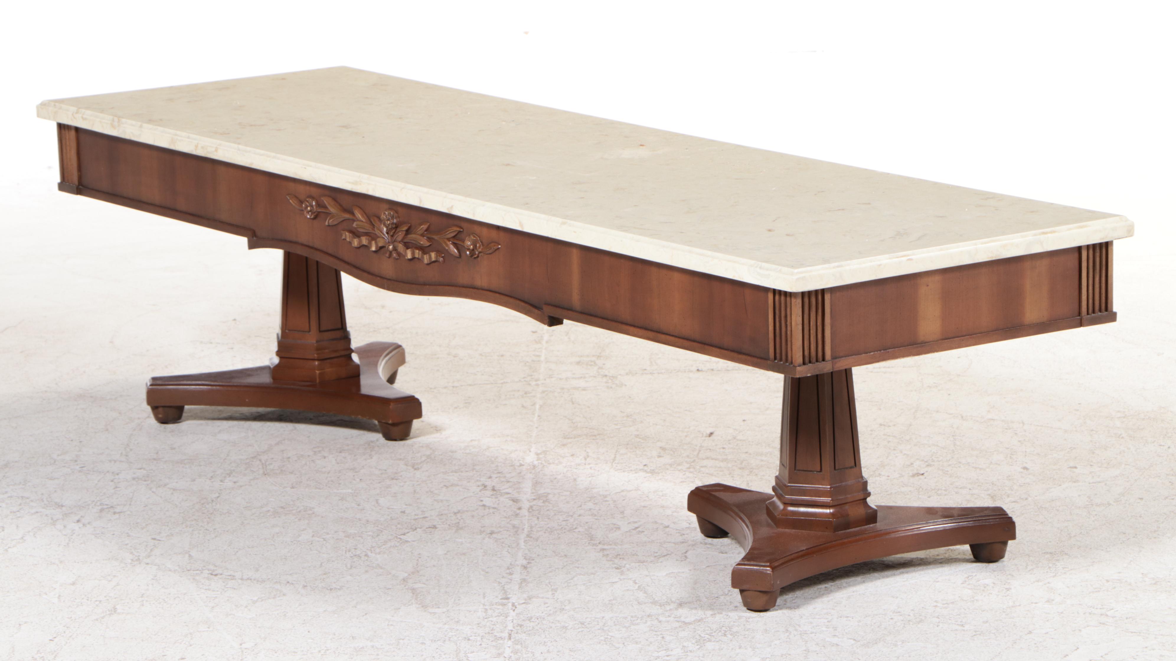 Broyhill Premier Italian Classic Walnut and Composite Marble Coffee Table