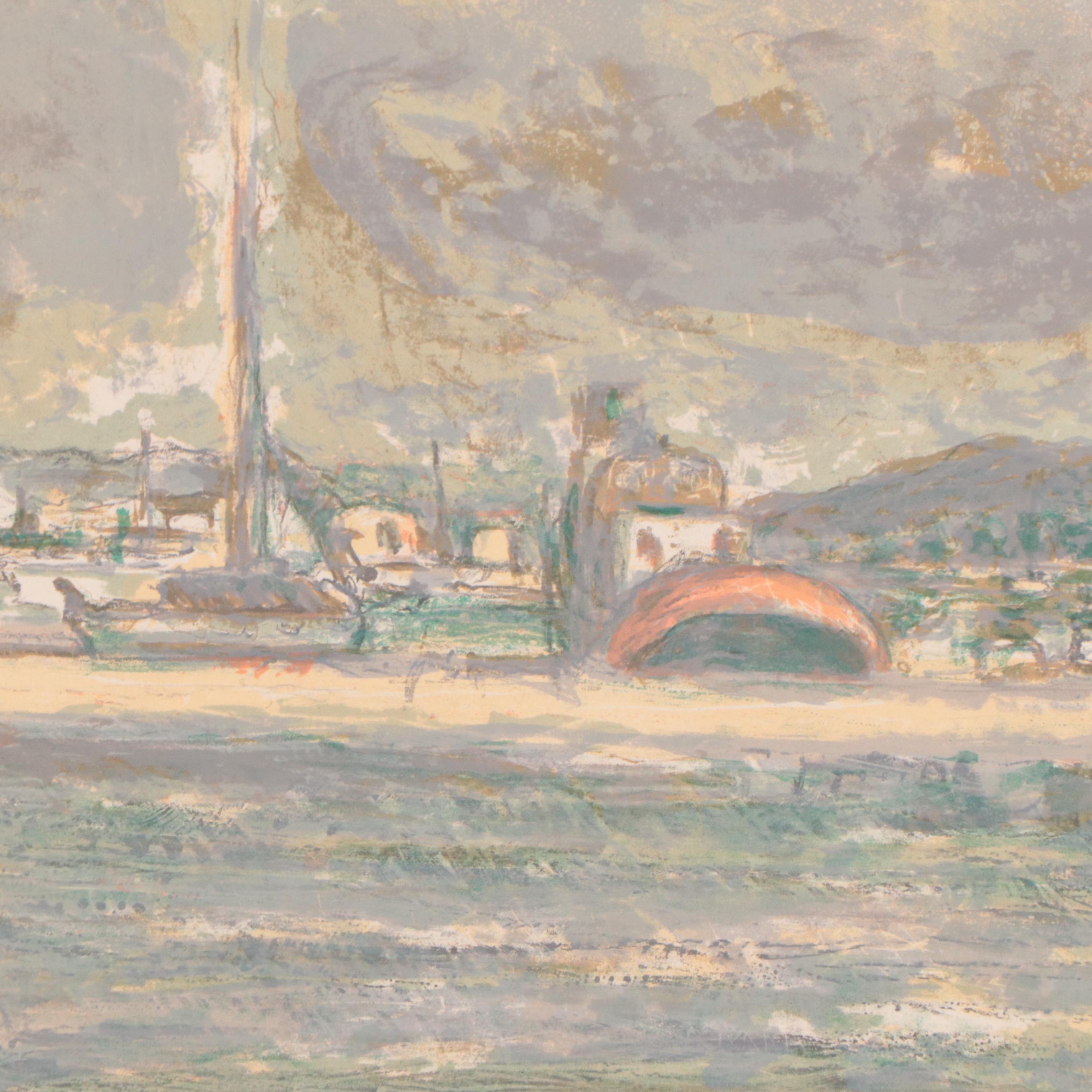 Georges Feher Lithograph of Harbor Scene