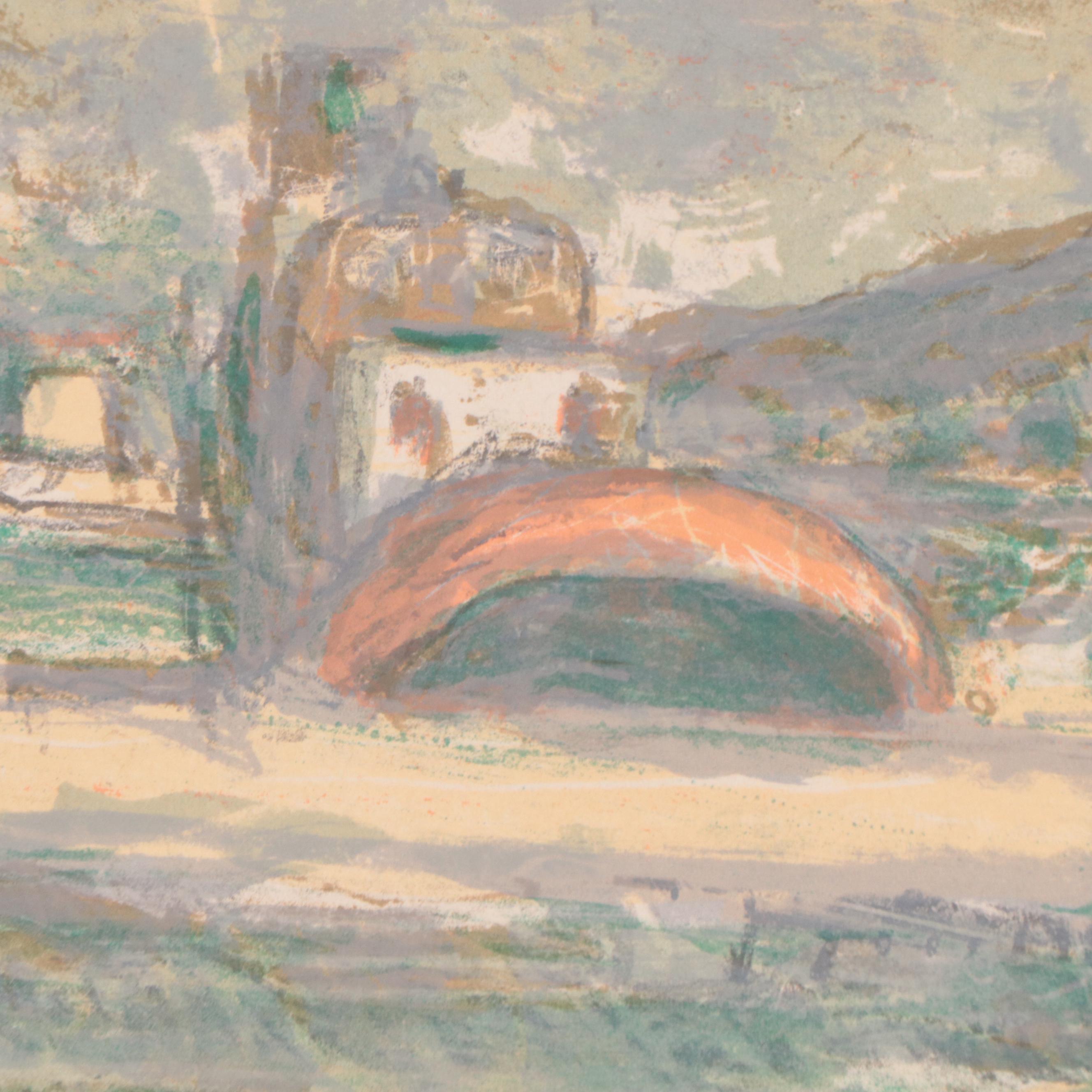 Georges Feher Lithograph of Harbor Scene