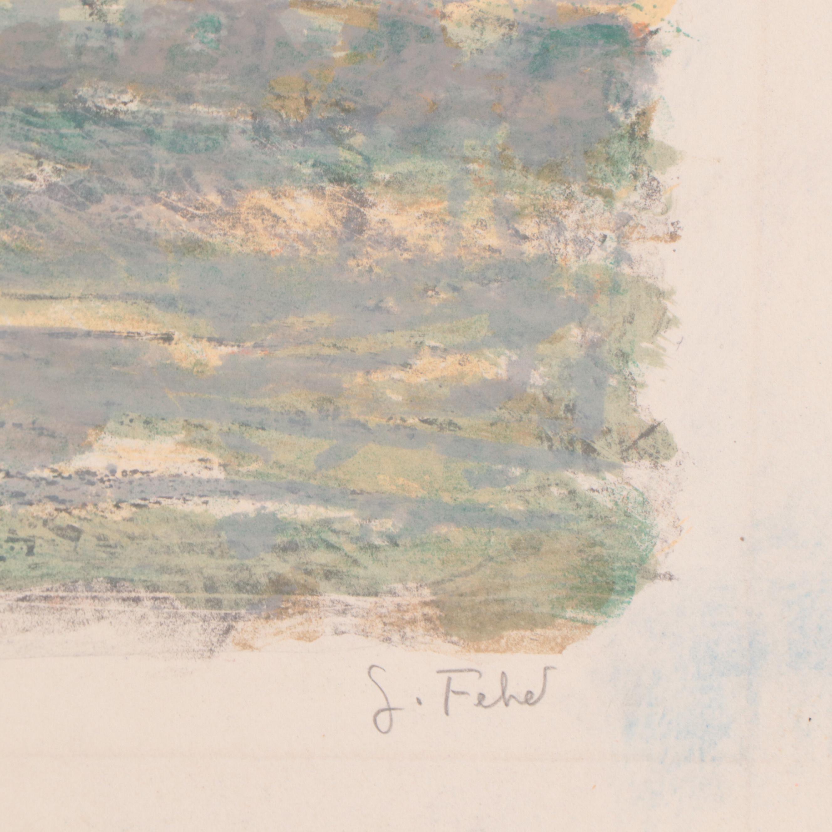 Georges Feher Lithograph of Harbor Scene