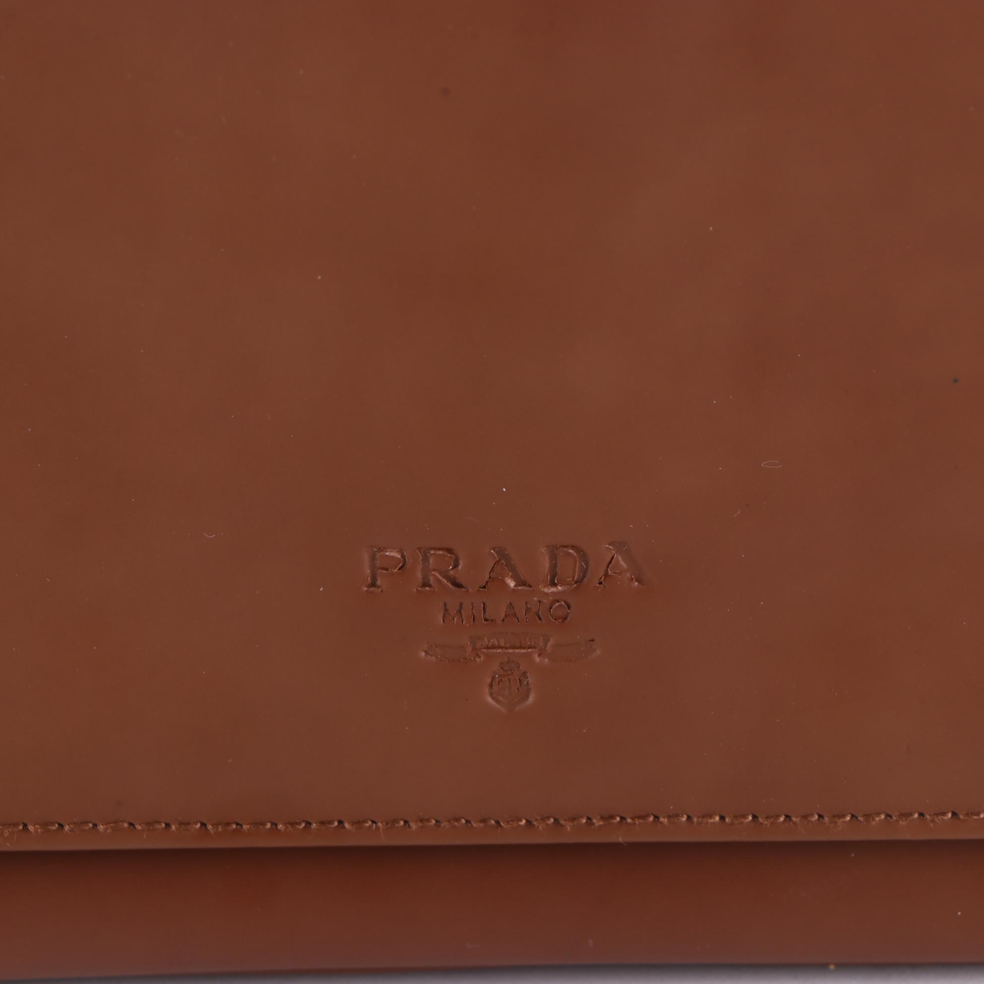 Prada Framed Shoulder Bag with Flap in Smooth Brown Leather