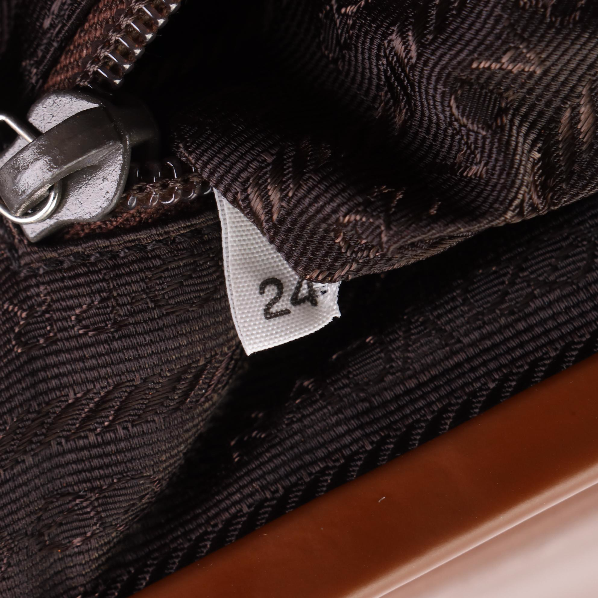 Prada Framed Shoulder Bag with Flap in Smooth Brown Leather