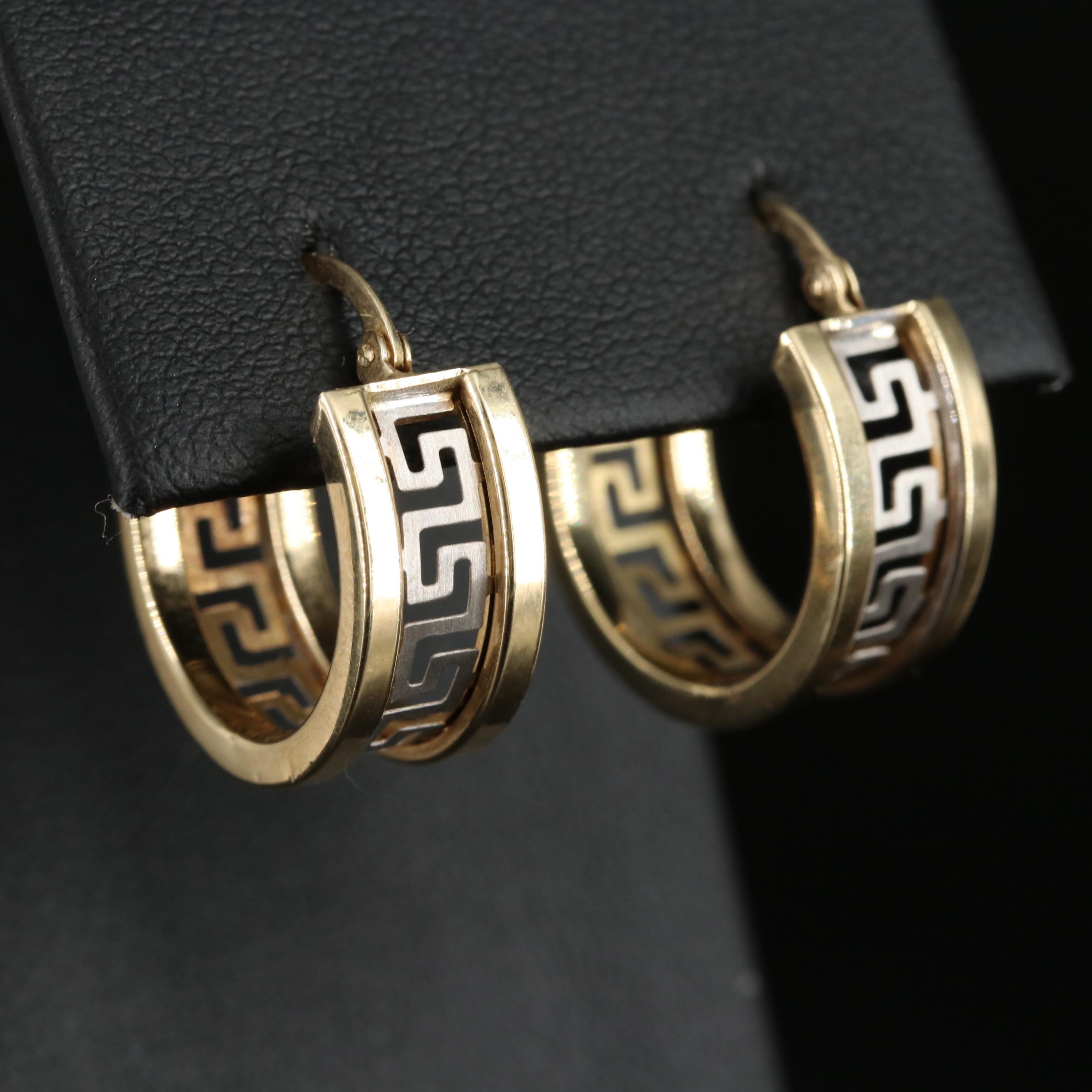 14K Greek Key Hoop Earrings