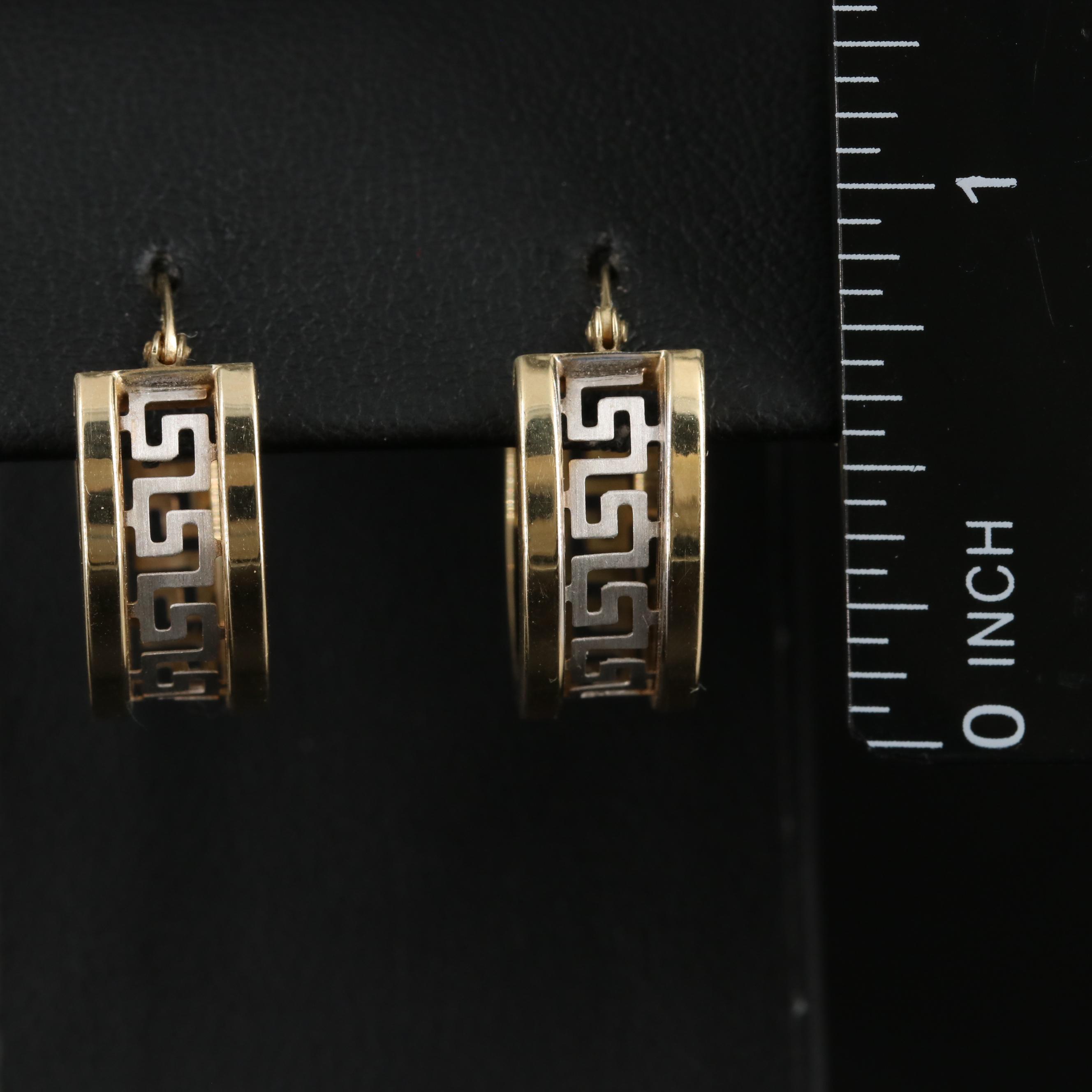 14K Greek Key Hoop Earrings