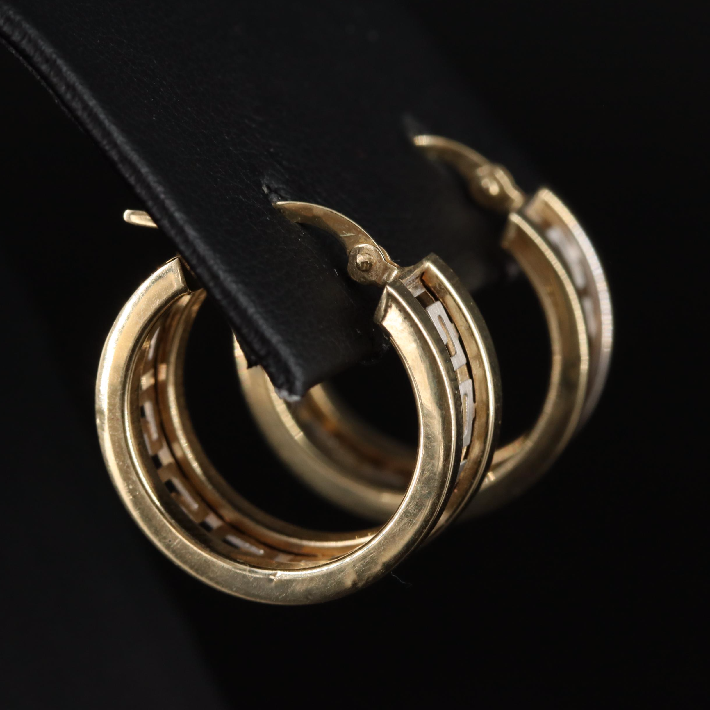 14K Greek Key Hoop Earrings