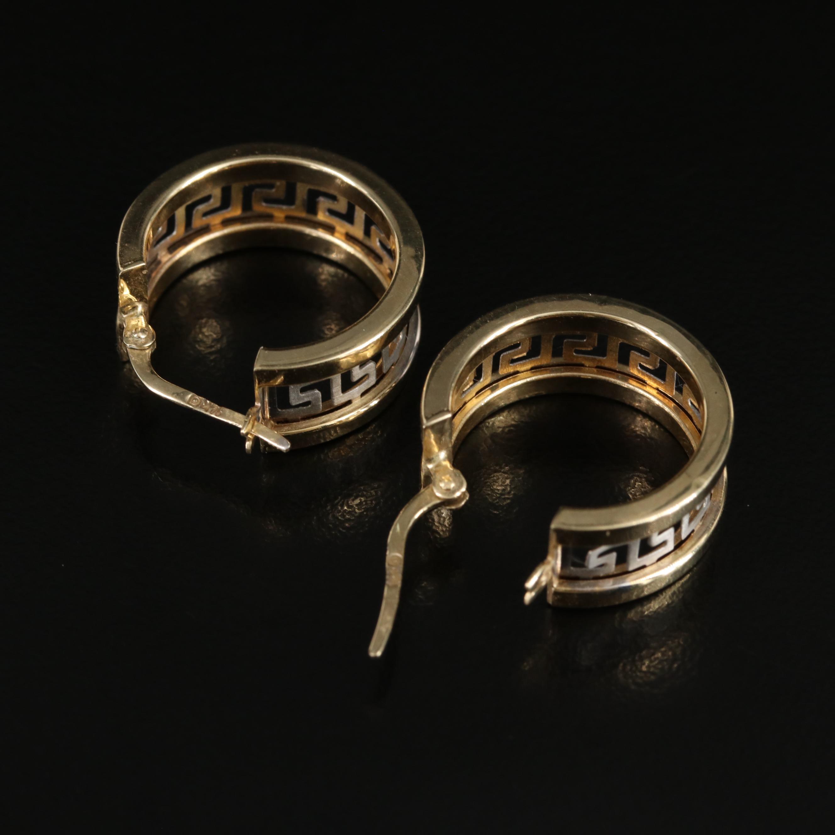 14K Greek Key Hoop Earrings