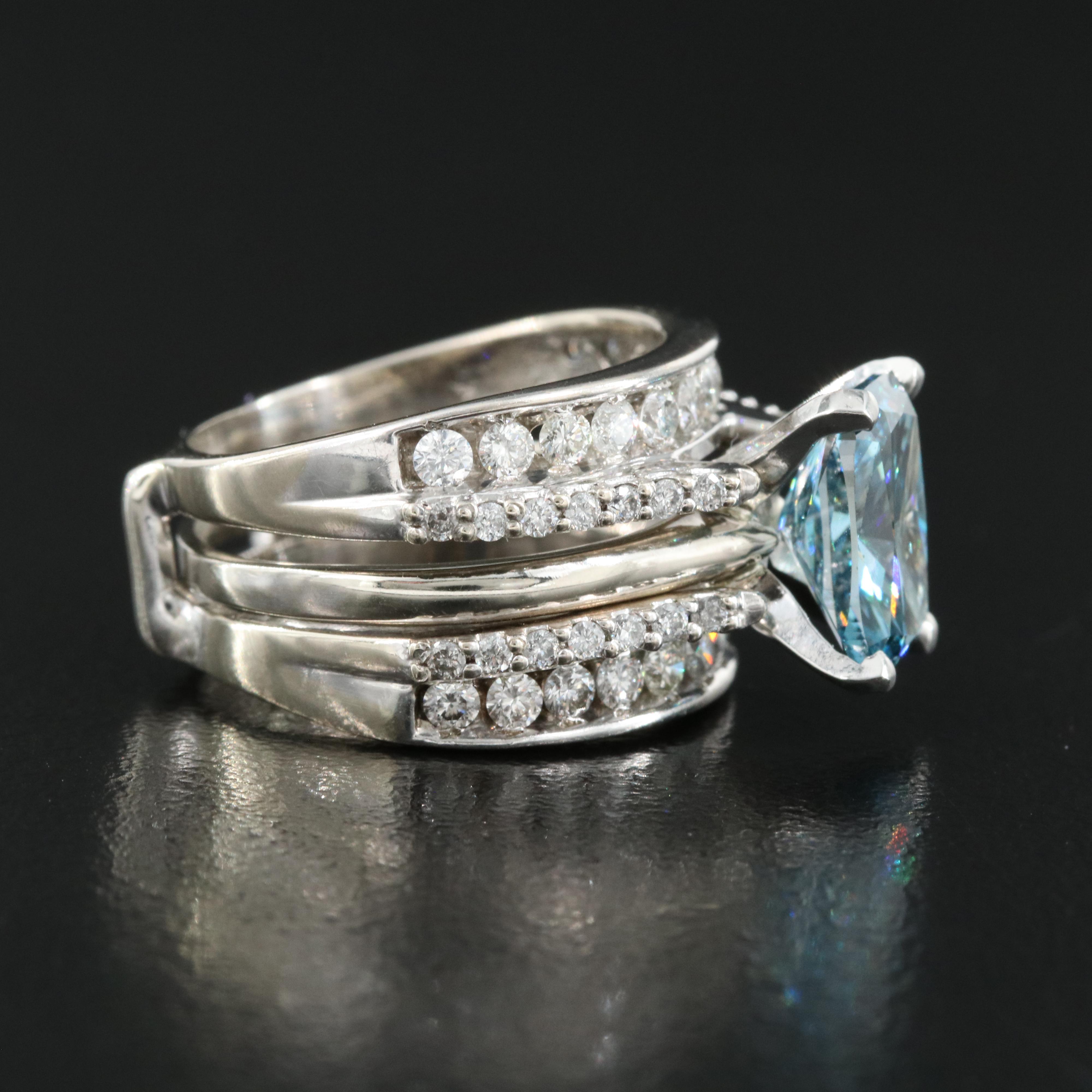 14K 3.49 CTW Diamond Ring and Band with Fancy Blue Center