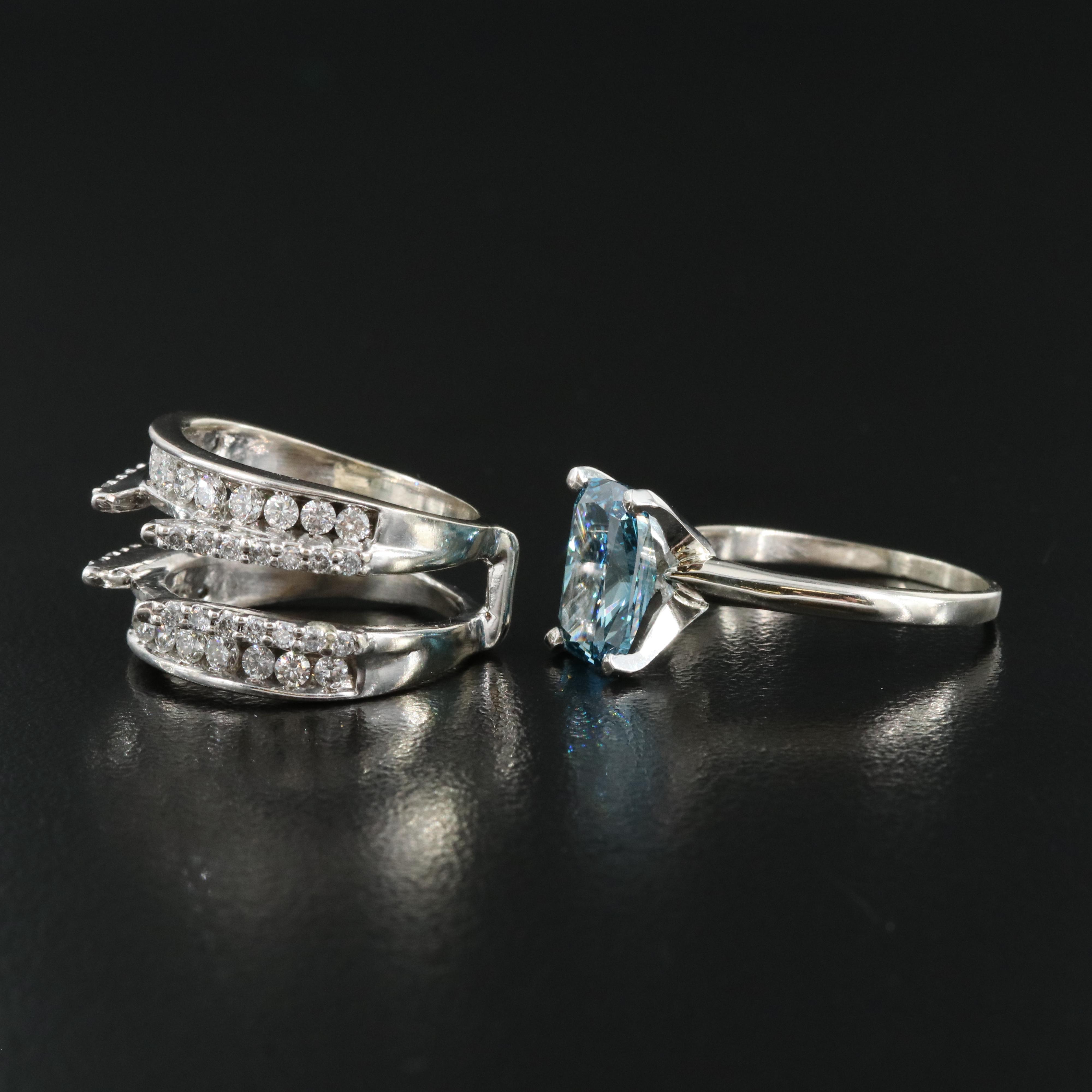 14K 3.49 CTW Diamond Ring and Band with Fancy Blue Center