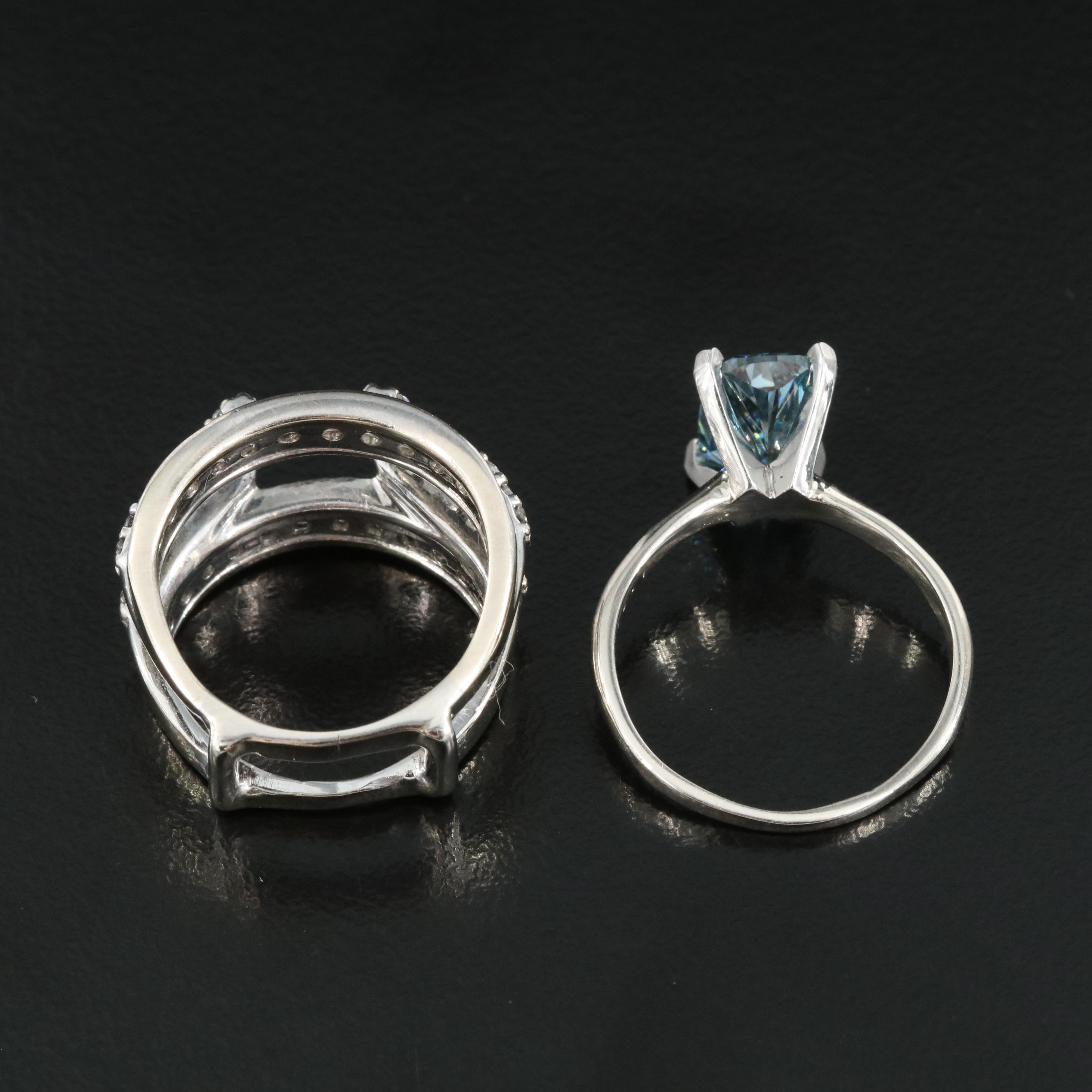 14K 3.49 CTW Diamond Ring and Band with Fancy Blue Center