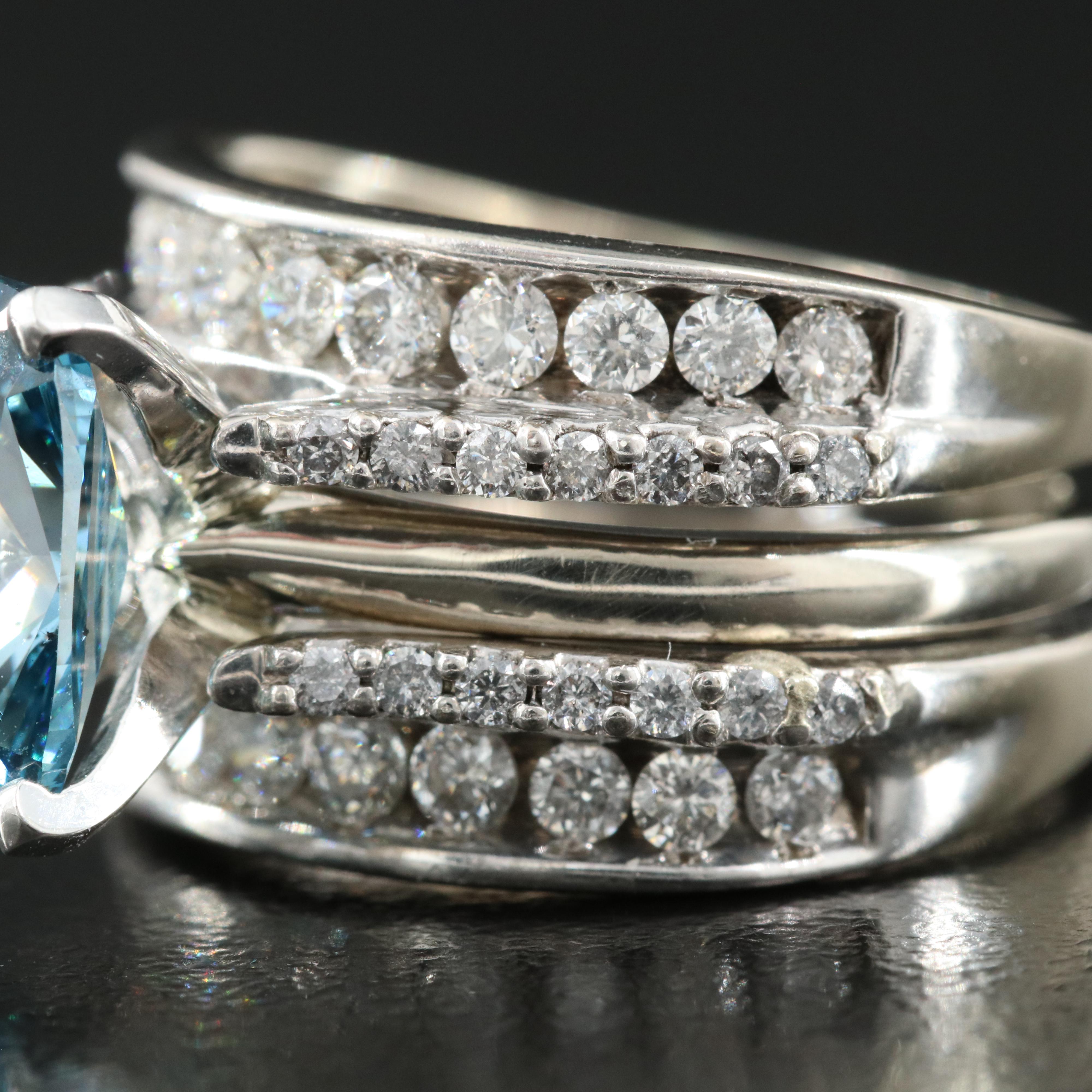 14K 3.49 CTW Diamond Ring and Band with Fancy Blue Center