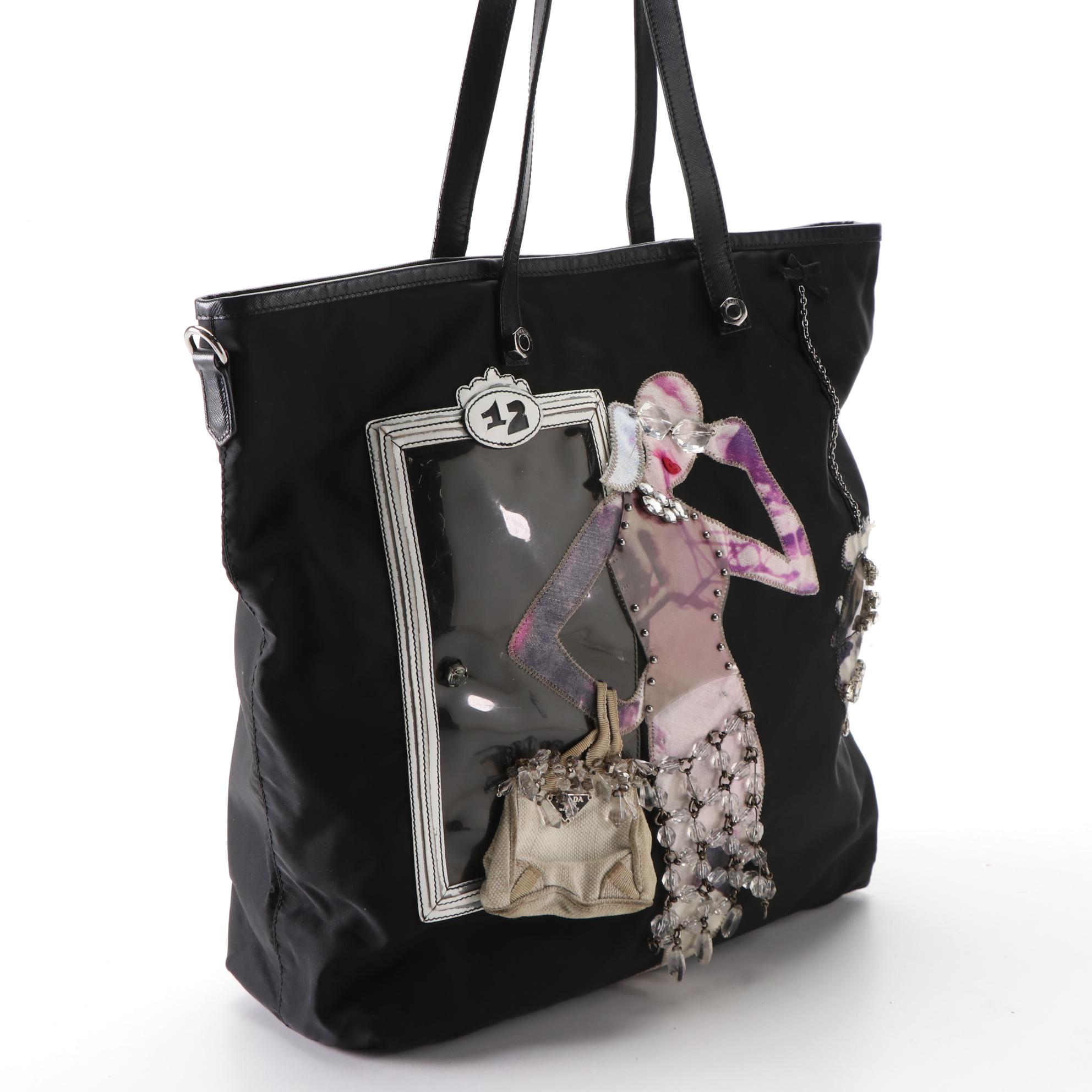Prada Limited Edition Embellished Tessuto Nylon and Saffiano Leather Tote Bag
