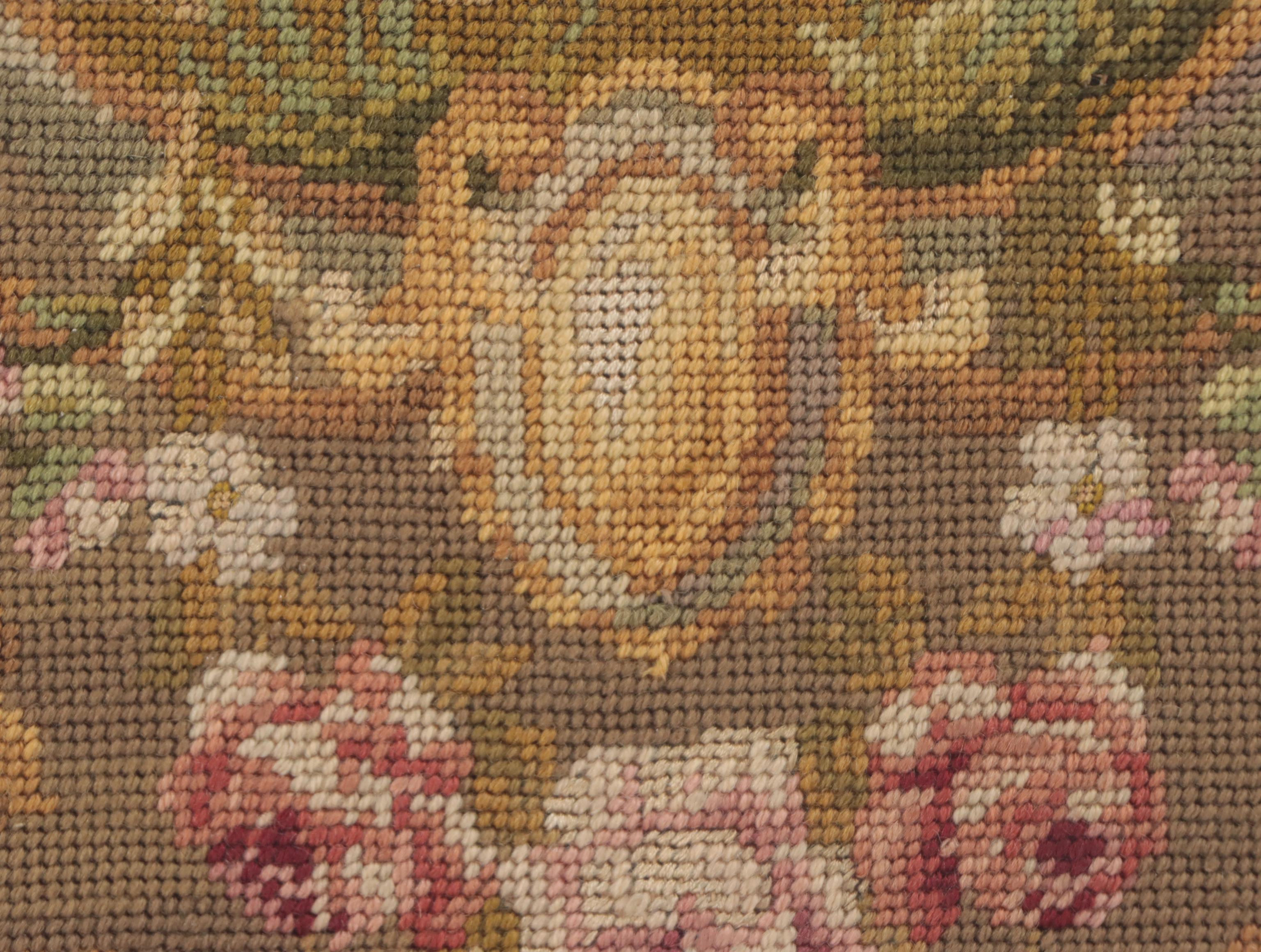 French Needlepoint Embroidery of Man With Staff