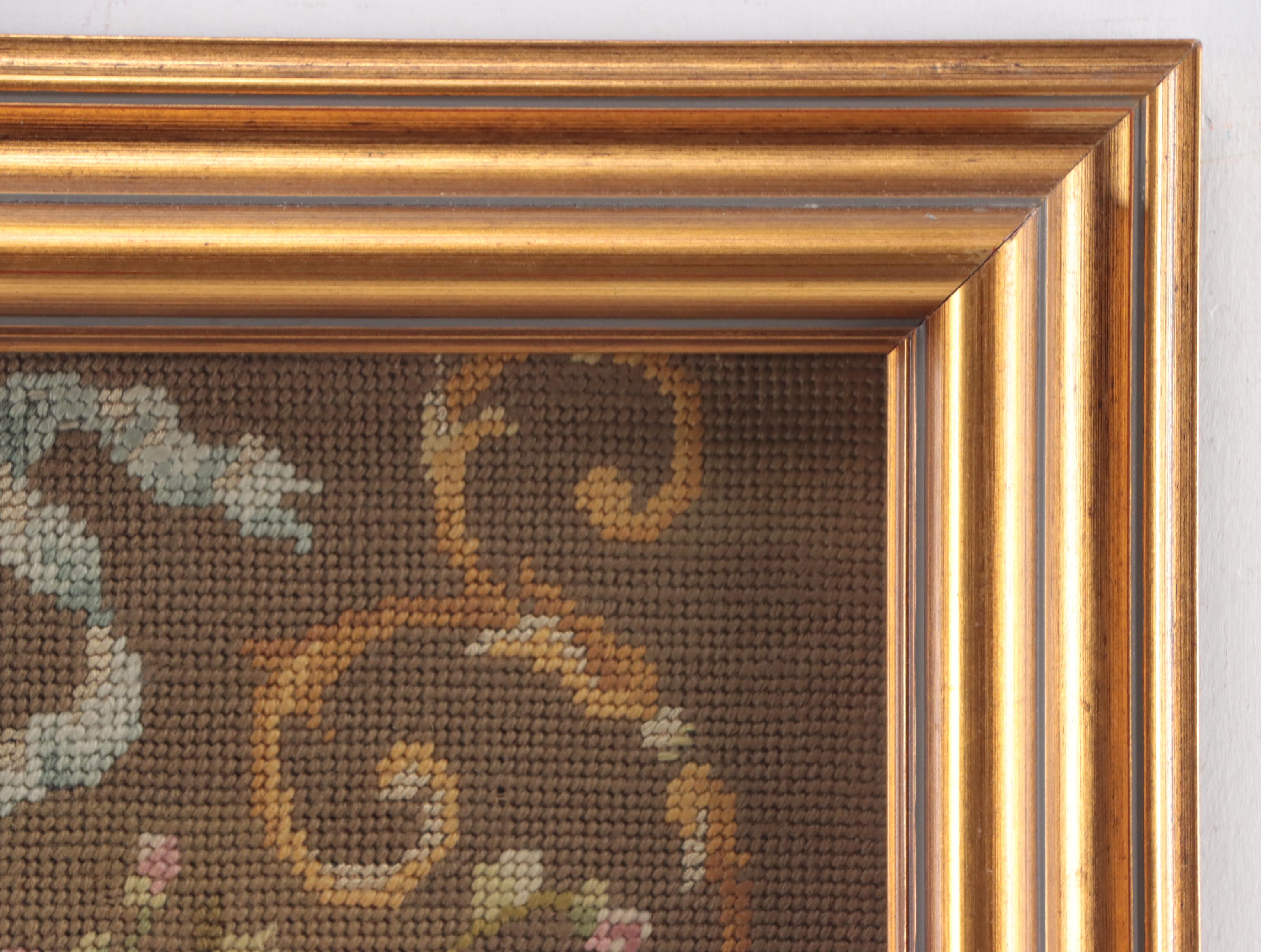 French Needlepoint Embroidery of Man With Staff