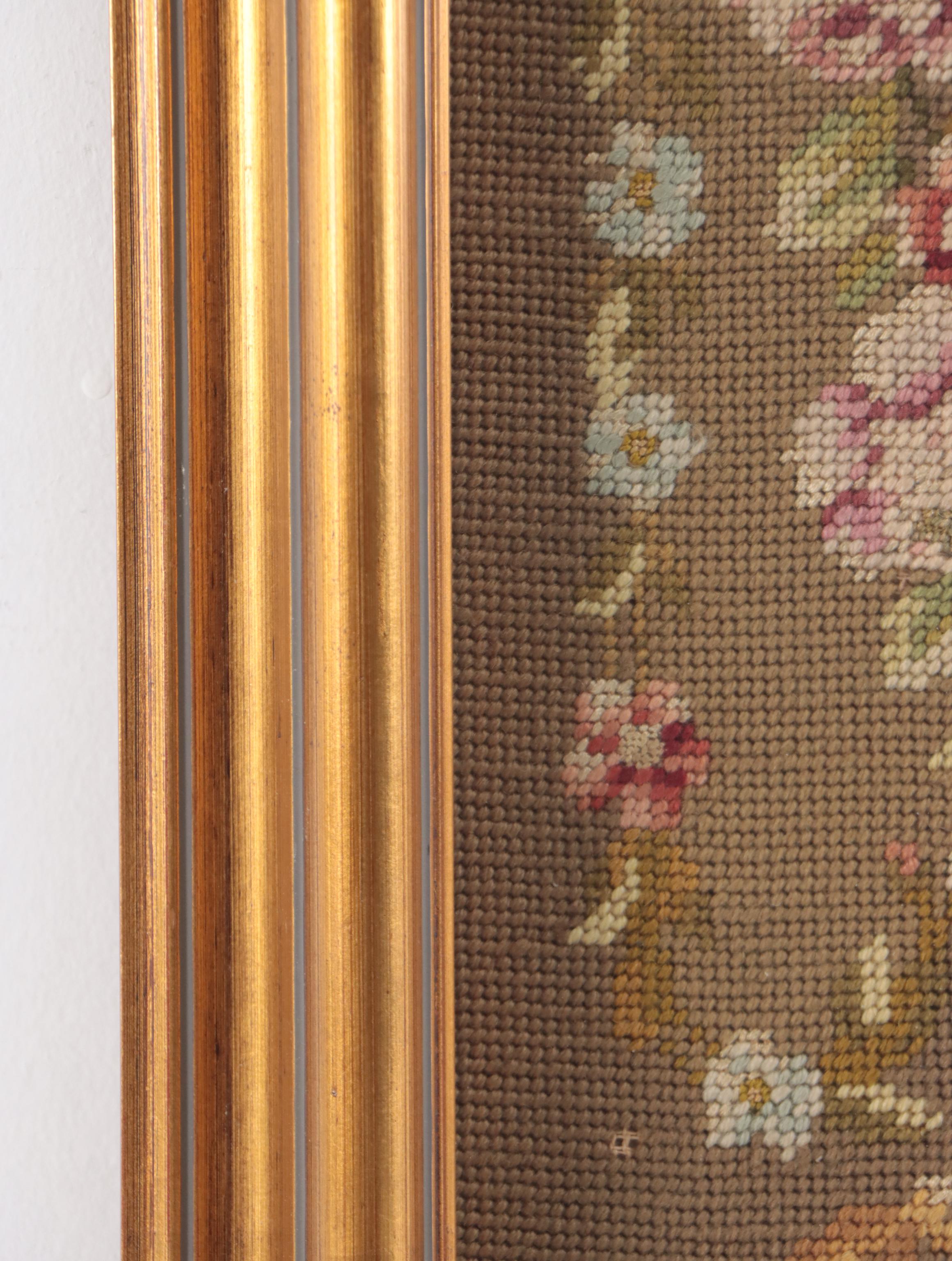 French Needlepoint Embroidery of Man With Staff