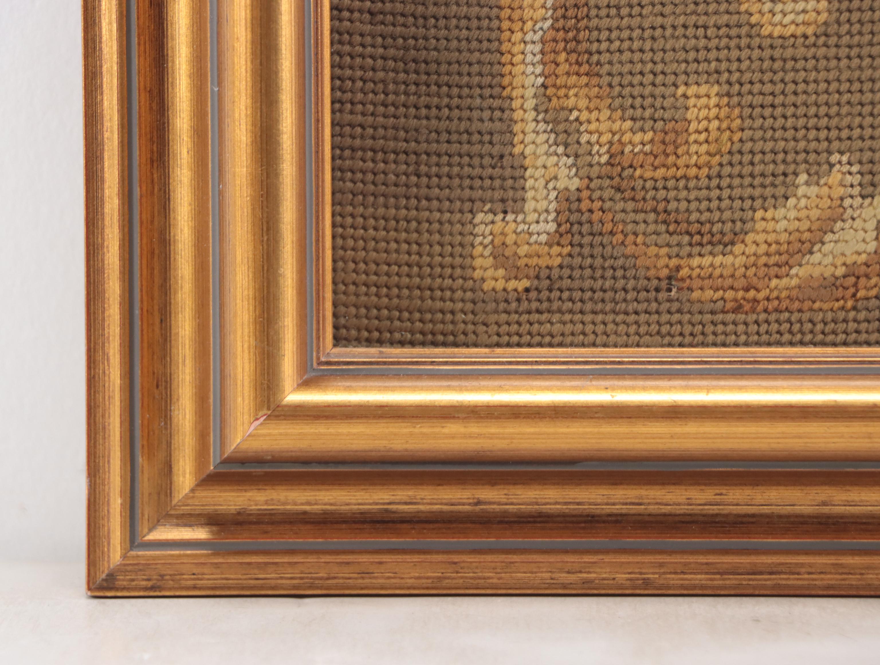 French Needlepoint Embroidery of Man With Staff