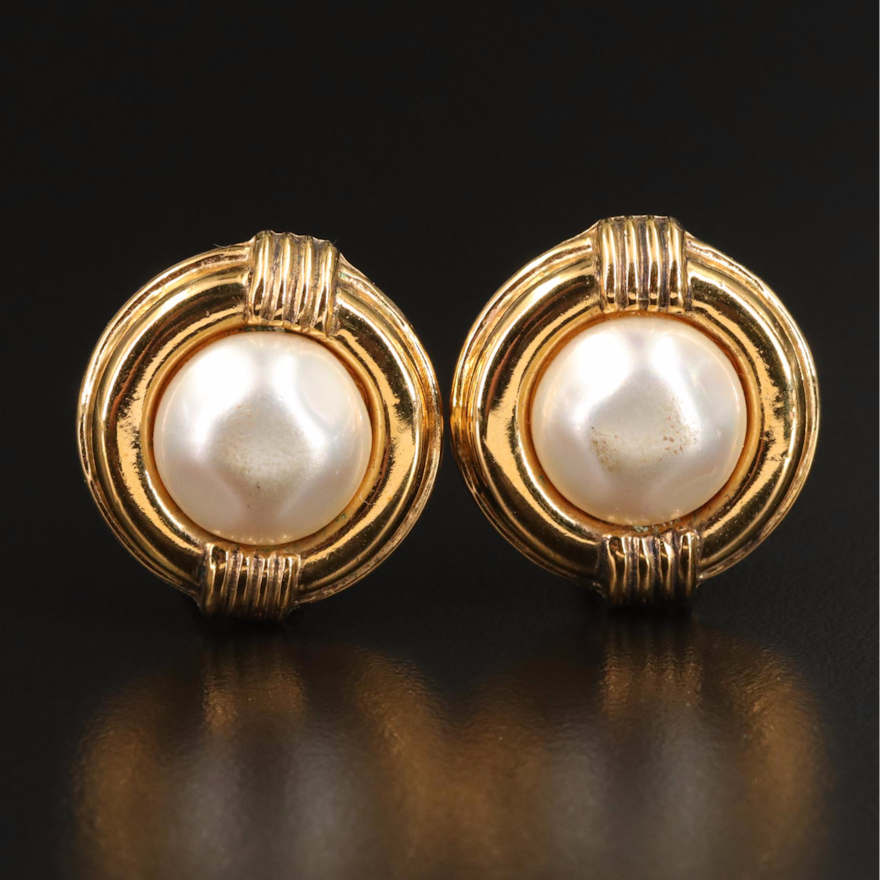 Chanel Classic Faux Pearl Button Earrings