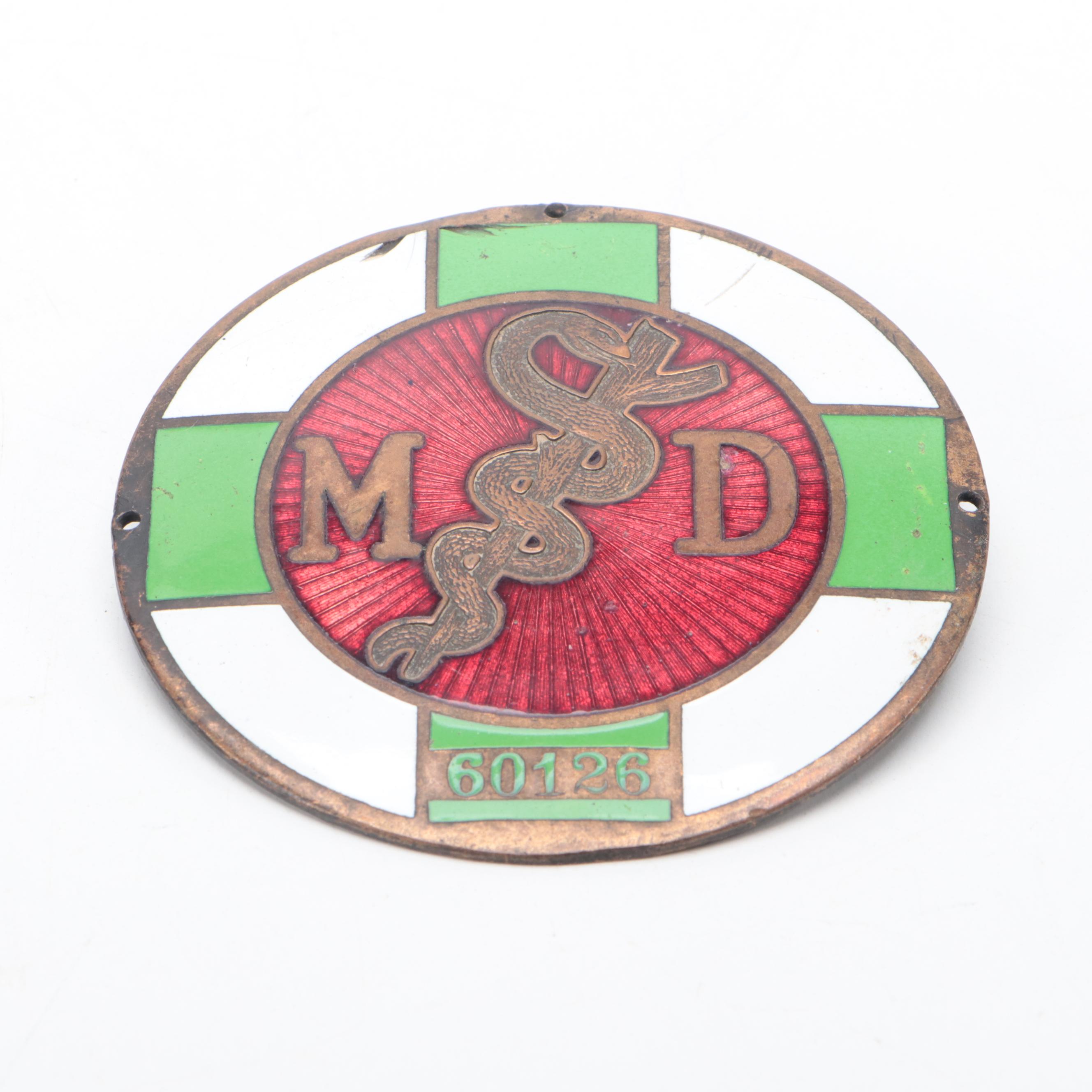 Medical Doctor's Car Badge, Dodge Brothers Trunk Emblem & More, Early/Mid-20th C