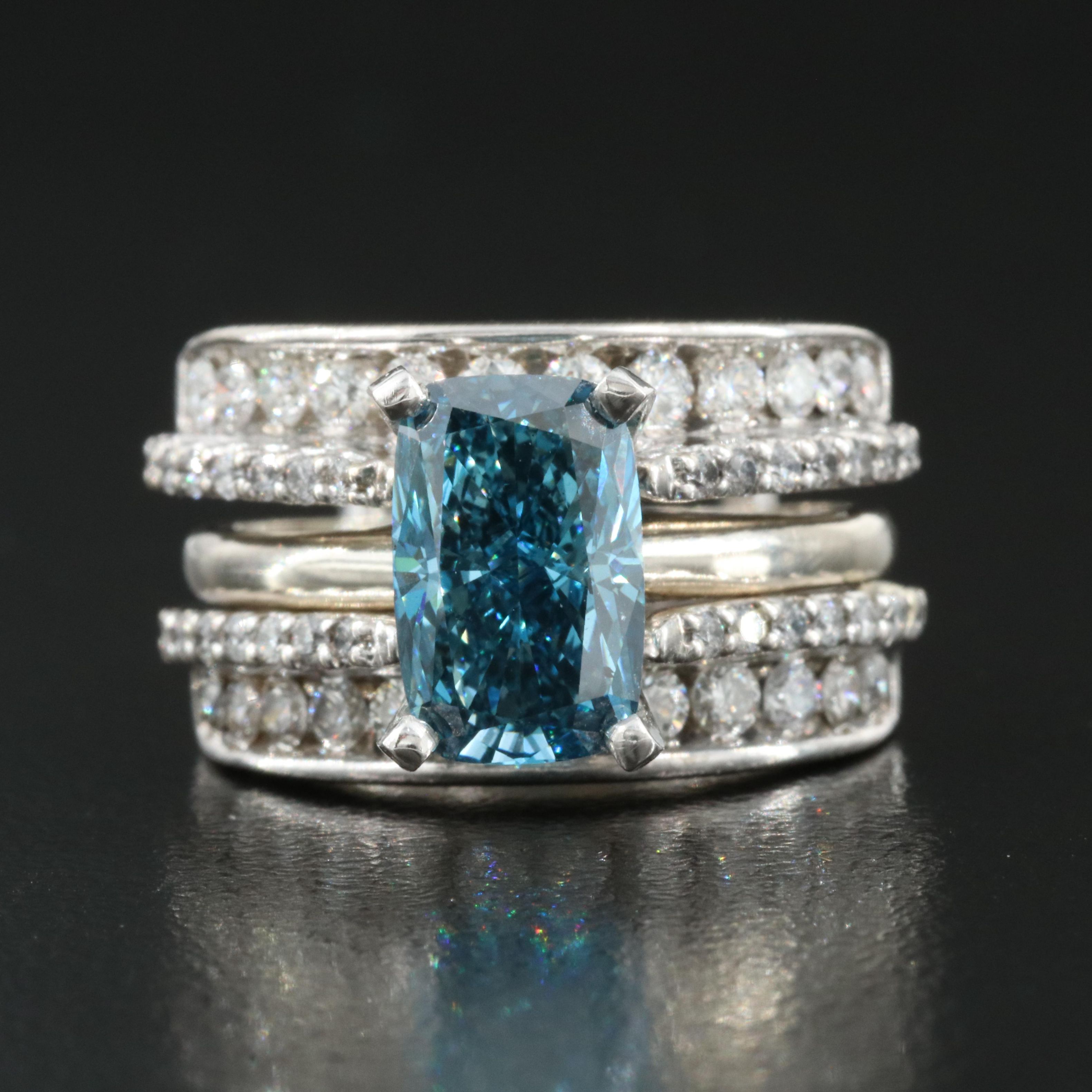 14K 3.49 CTW Diamond Ring and Band with Fancy Blue Center