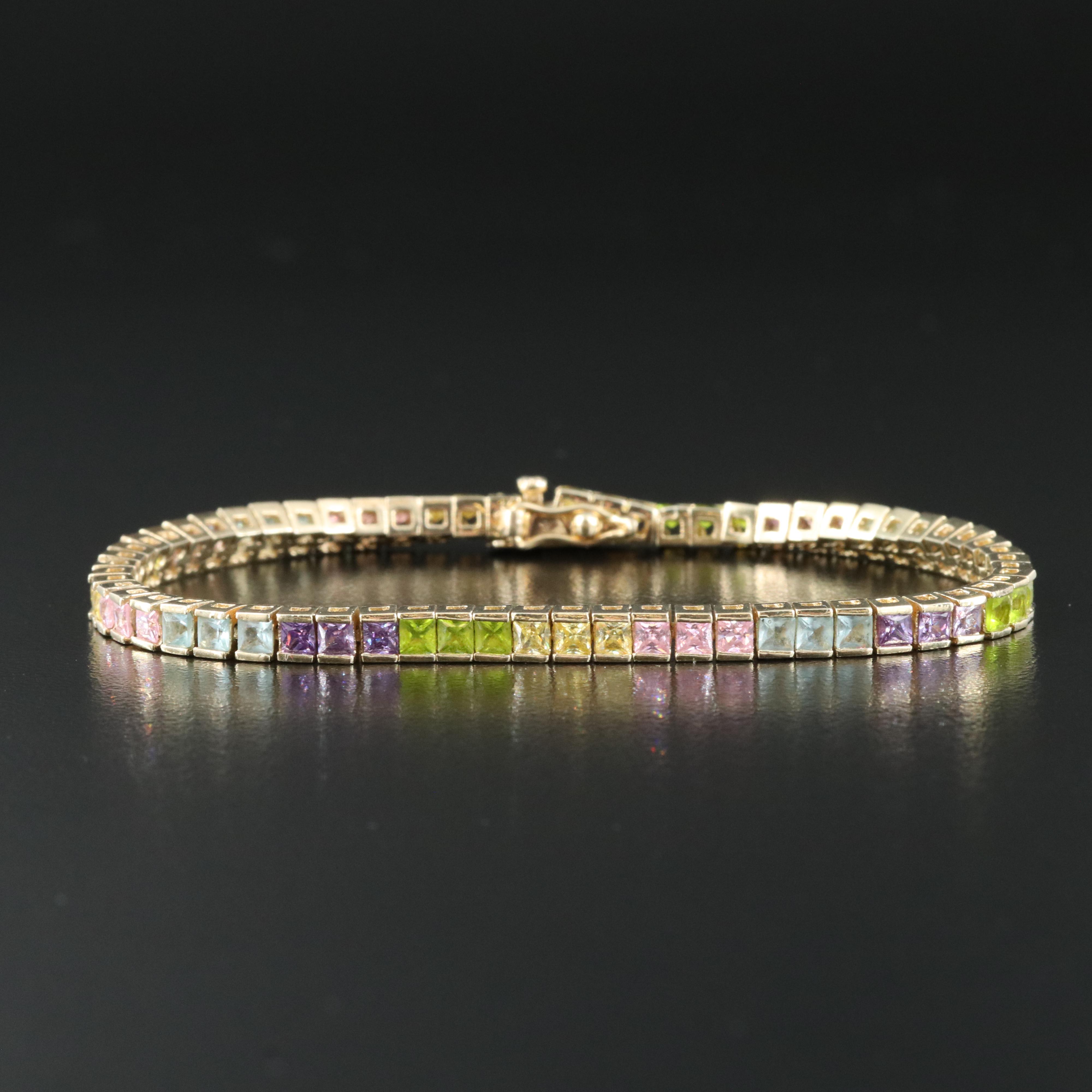 Sterling Cubic Zirconia and Glass Line Bracelet