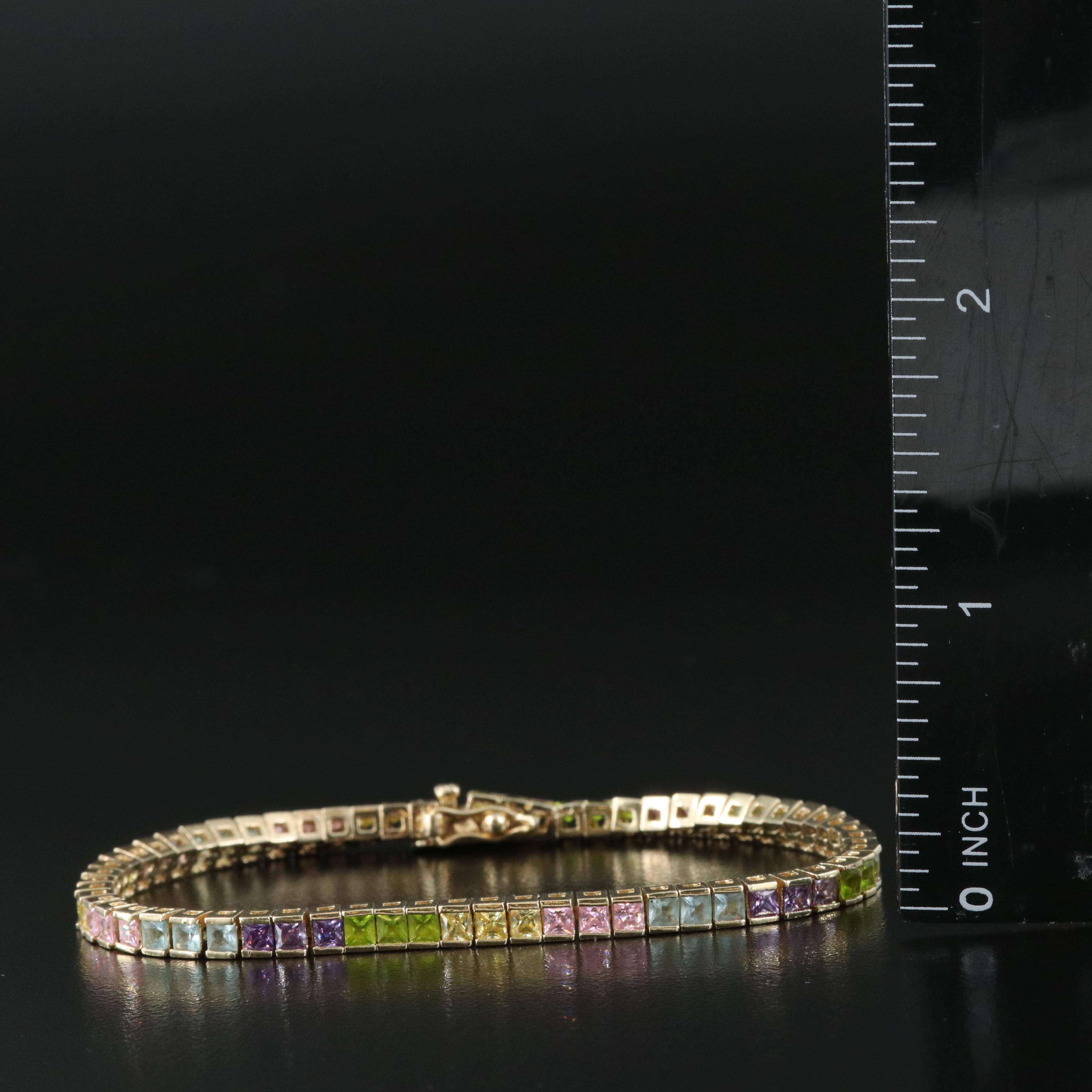 Sterling Cubic Zirconia and Glass Line Bracelet