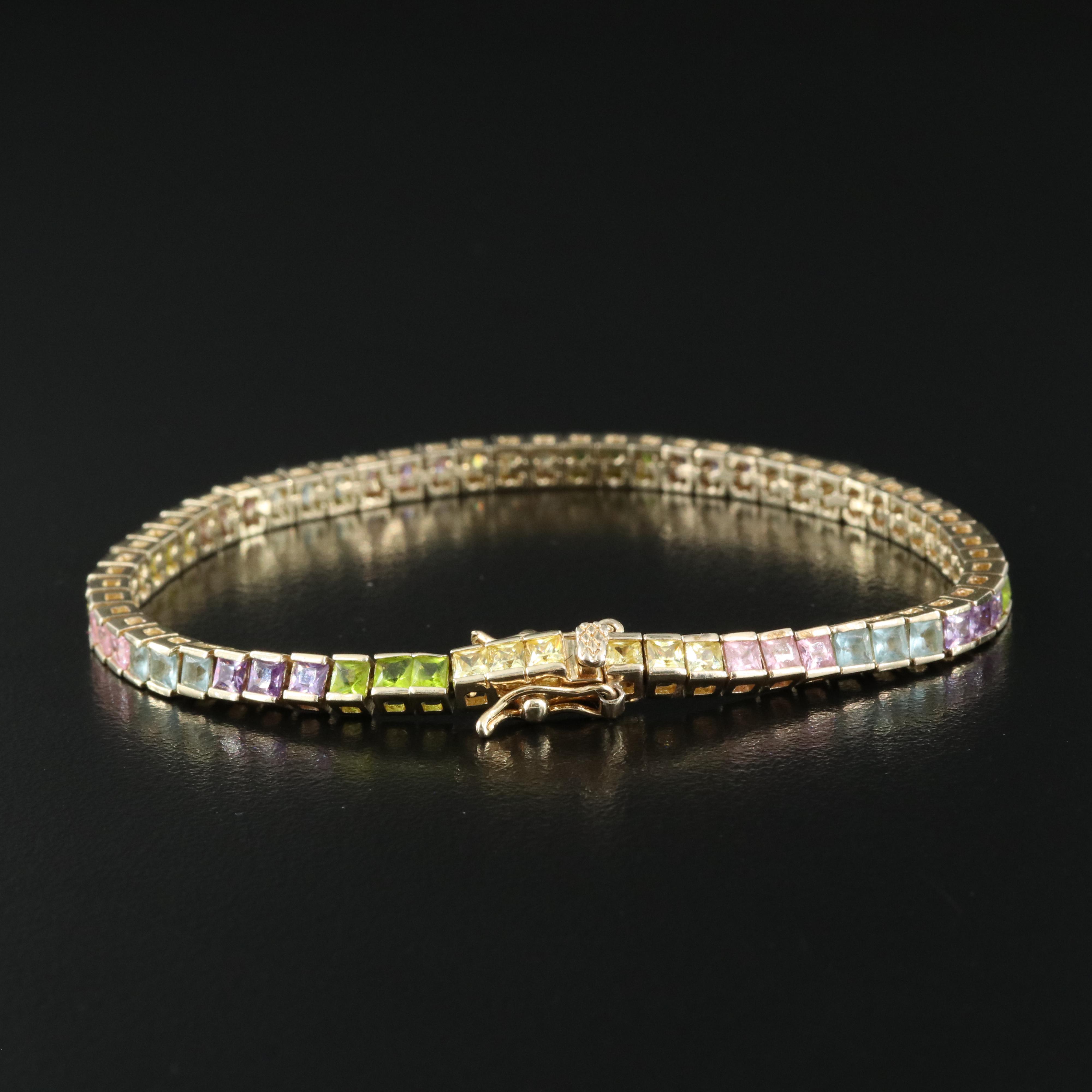Sterling Cubic Zirconia and Glass Line Bracelet