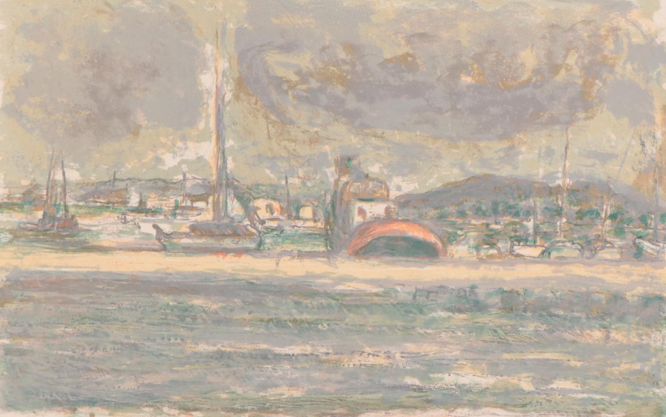 Georges Feher Lithograph of Harbor Scene