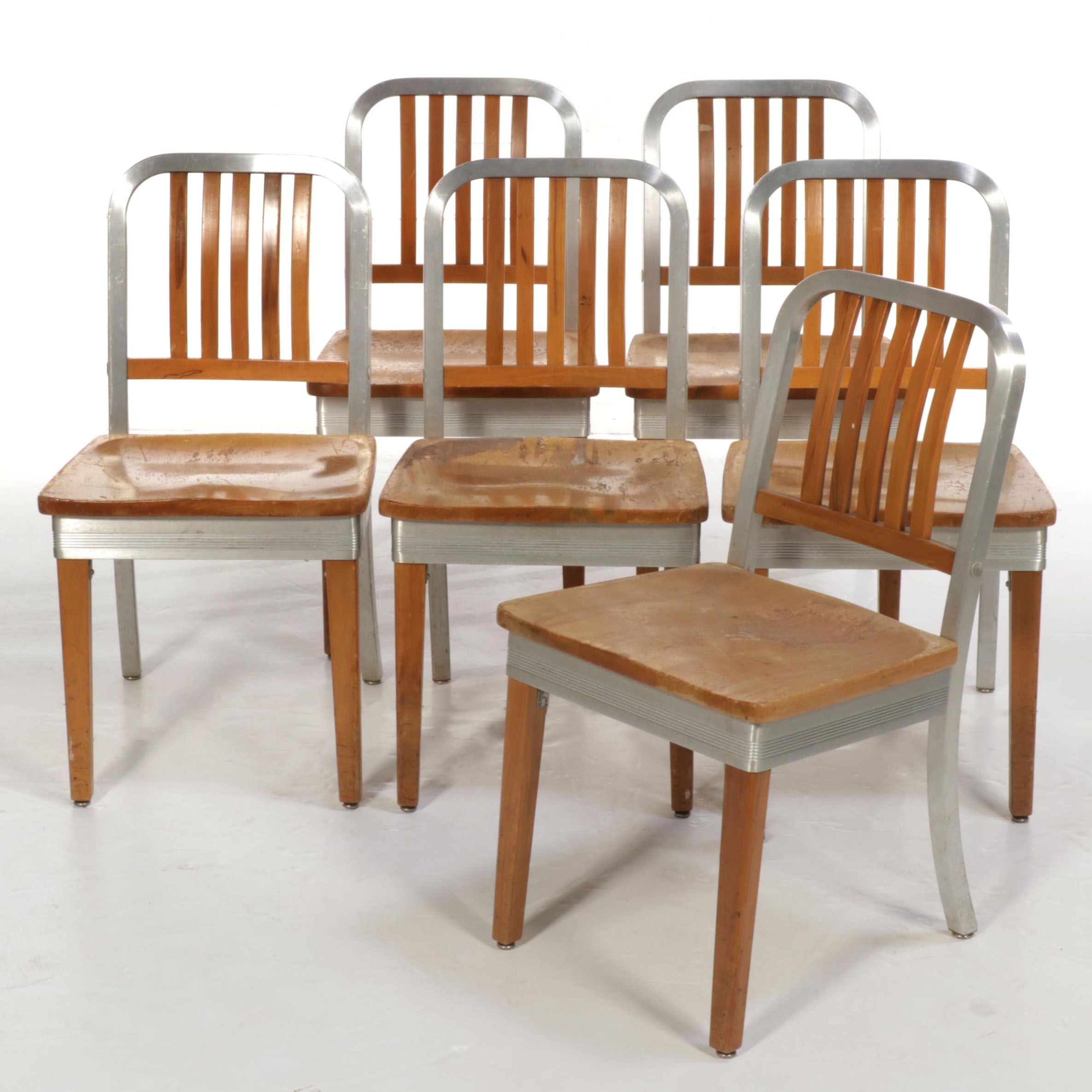 Six Shaw-Walker Mid Century Modern Aluminum and Maple Side Chairs, 1950s