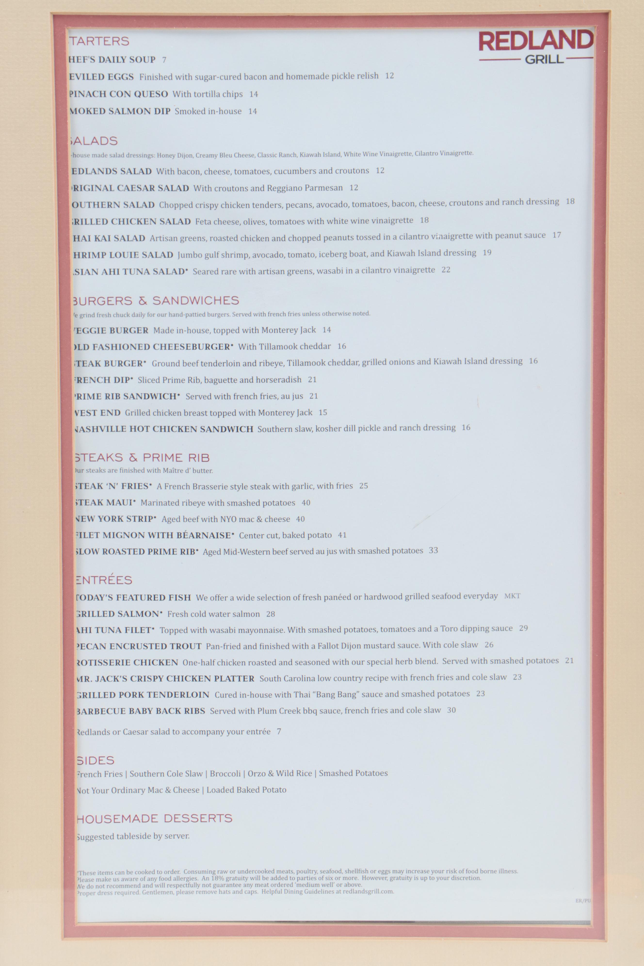 Redland Grill Framed Menu With Framed Rockaway Landaulet Print EBTH