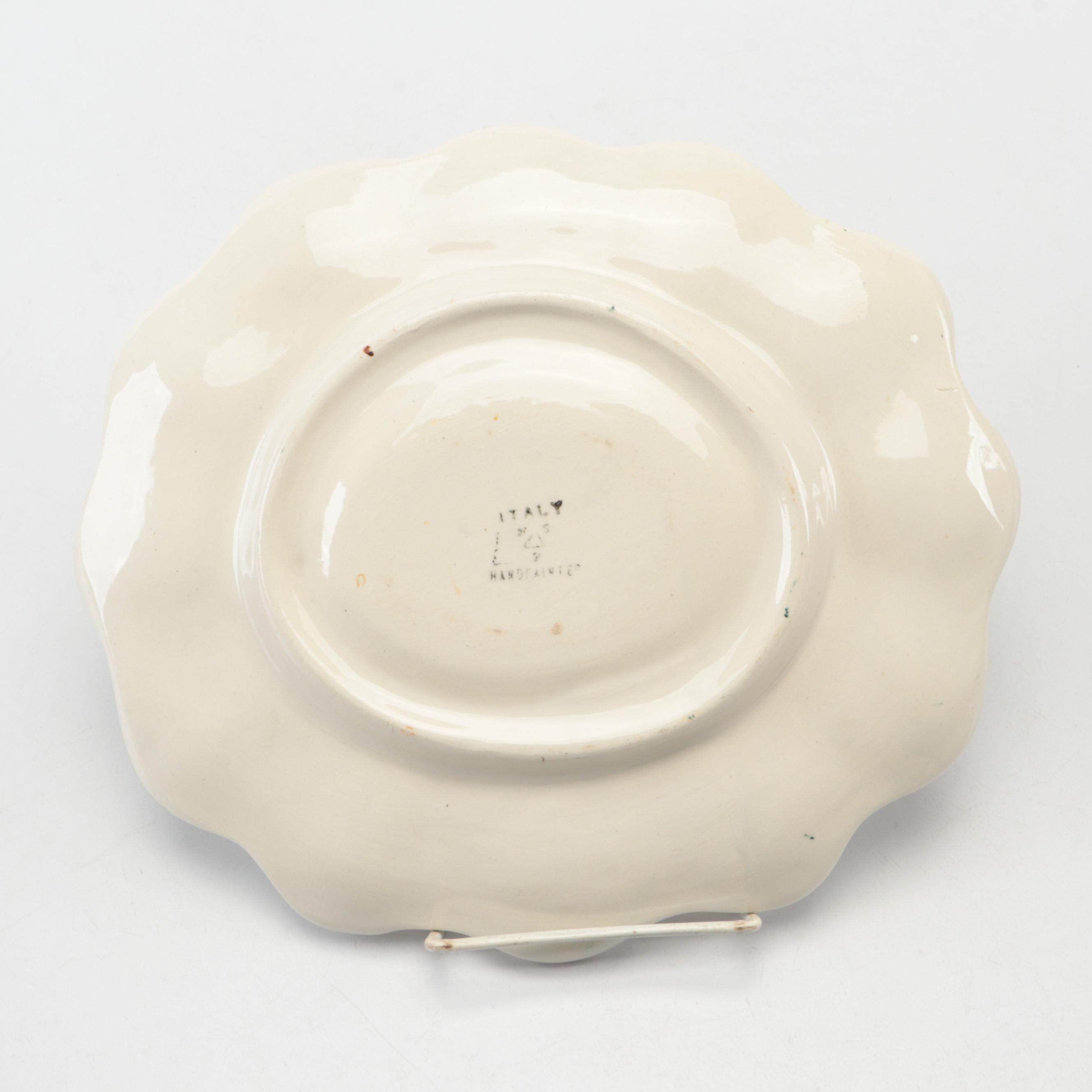 Chicken Themed Needlepoint Pillow and Ceramic Egg Plate with Dried Gourd