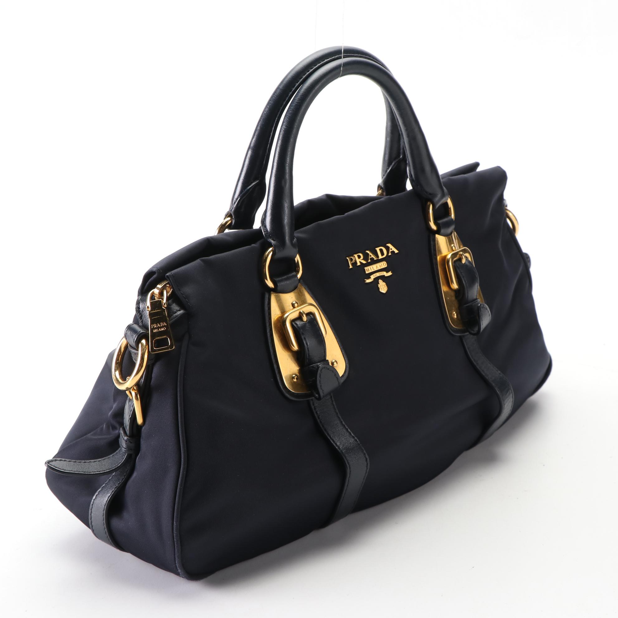 Prada Tessuto Two-Way Bag in Blue Nylon and Leather Trim