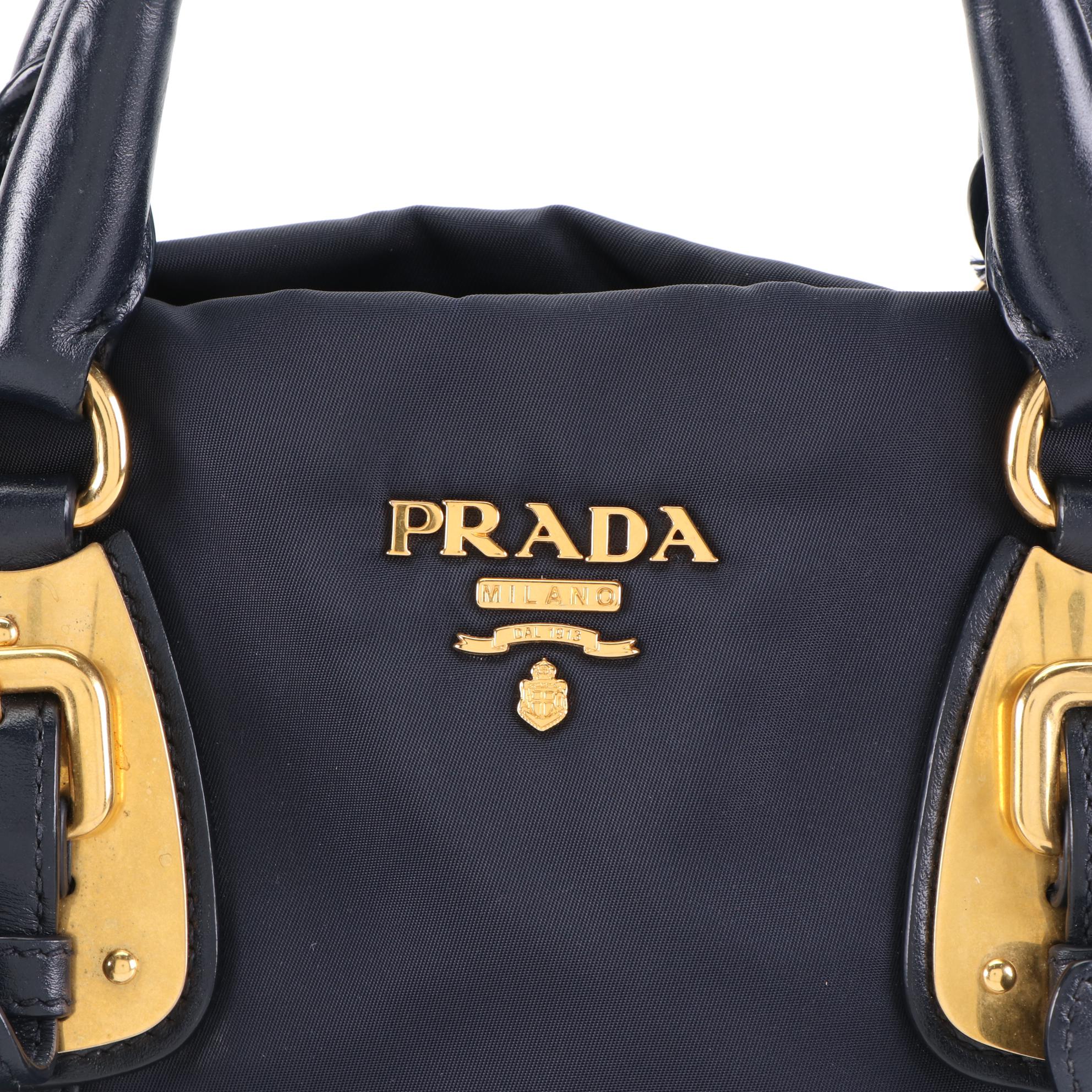 Prada Tessuto Two-Way Bag in Blue Nylon and Leather Trim