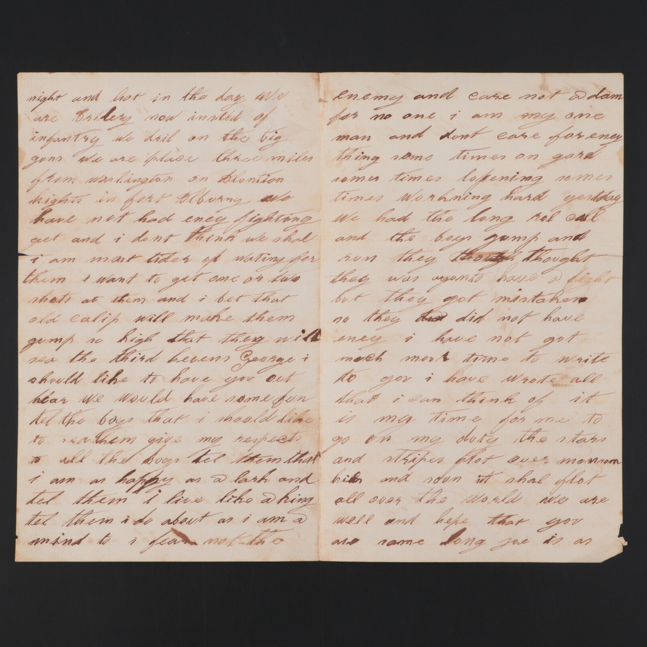 Early Civil War Letter from Union Soldier at Fort Albany in Virginia, 1861