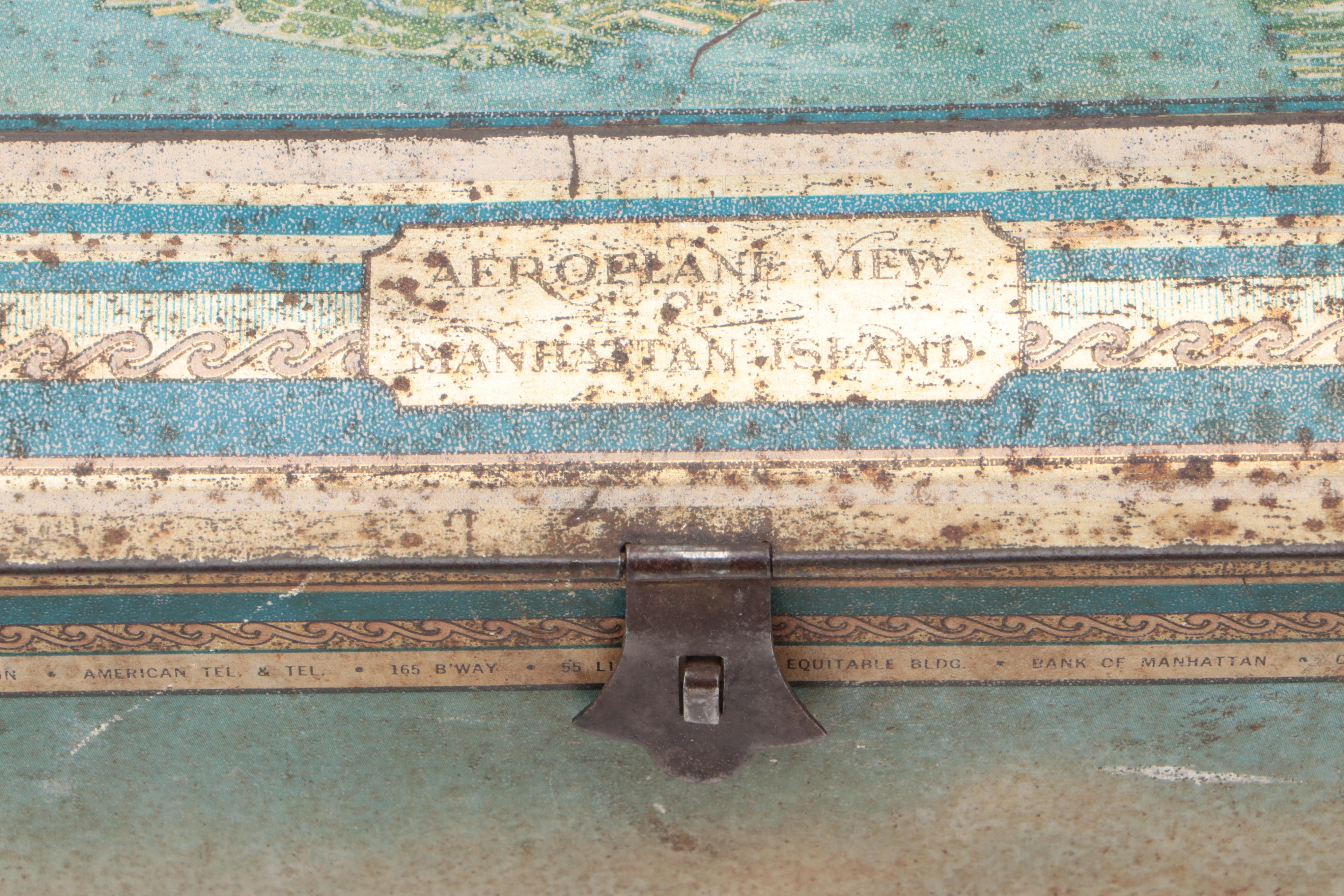 Art Deco Style Arial View of Manhattan Island Tin Litho Box, 1930s