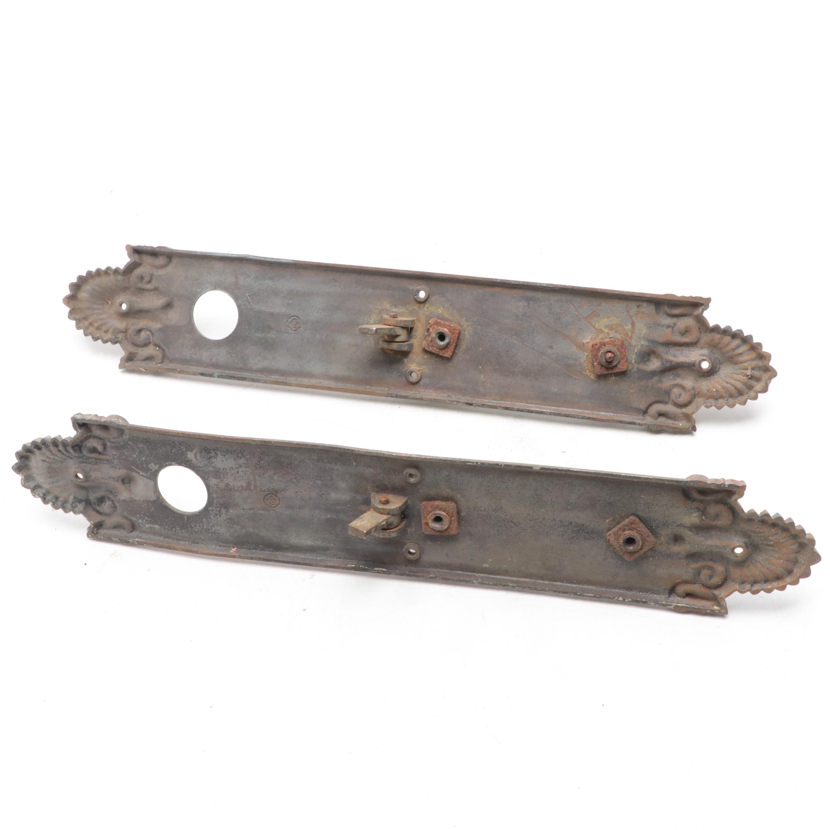 Victorian Cast Bronze Door Lock Back Plates with Handles