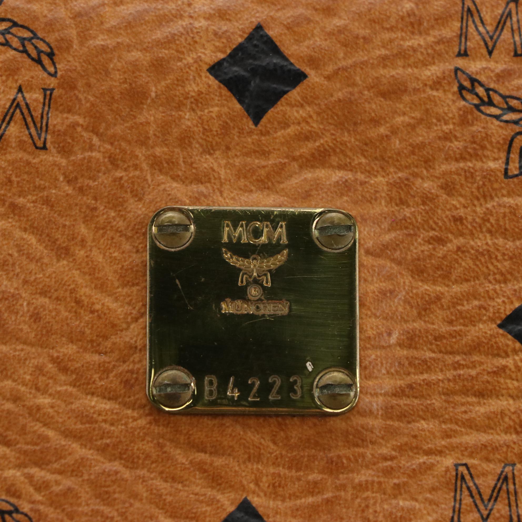 MCM Golf Collection Small Boston Bag in Cognac Visetos Monogram Canvas