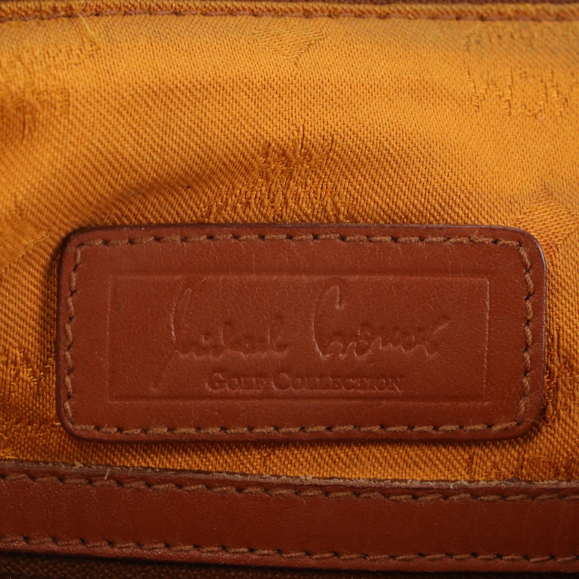 MCM Golf Collection Small Boston Bag in Cognac Visetos Monogram Canvas