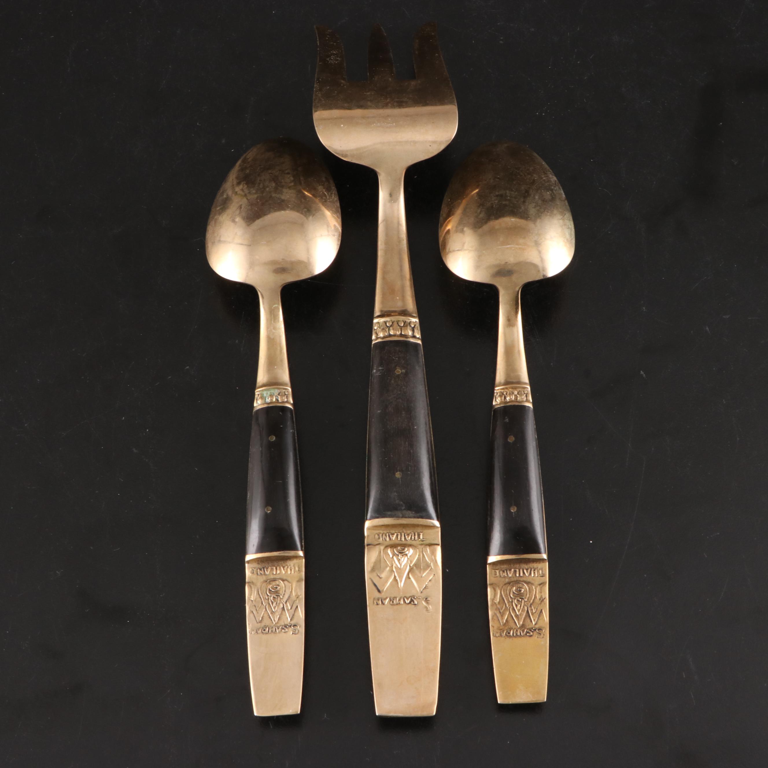 S. Samran Thailand Bronze Alloy and Rosewood Flatware and Serving Utensils