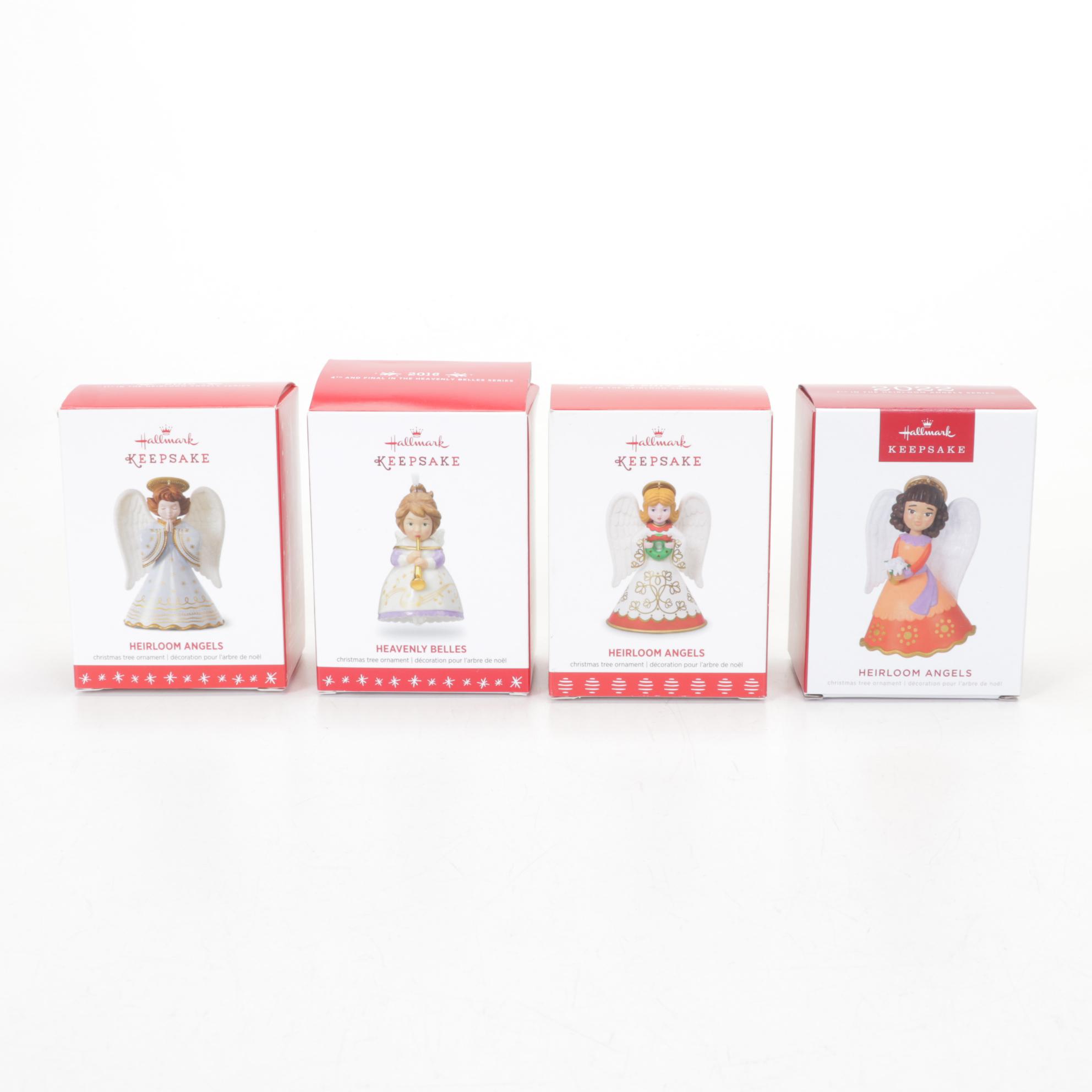 Hallmark and Other Angels with Wooden Miniature Display and Lighted Tree