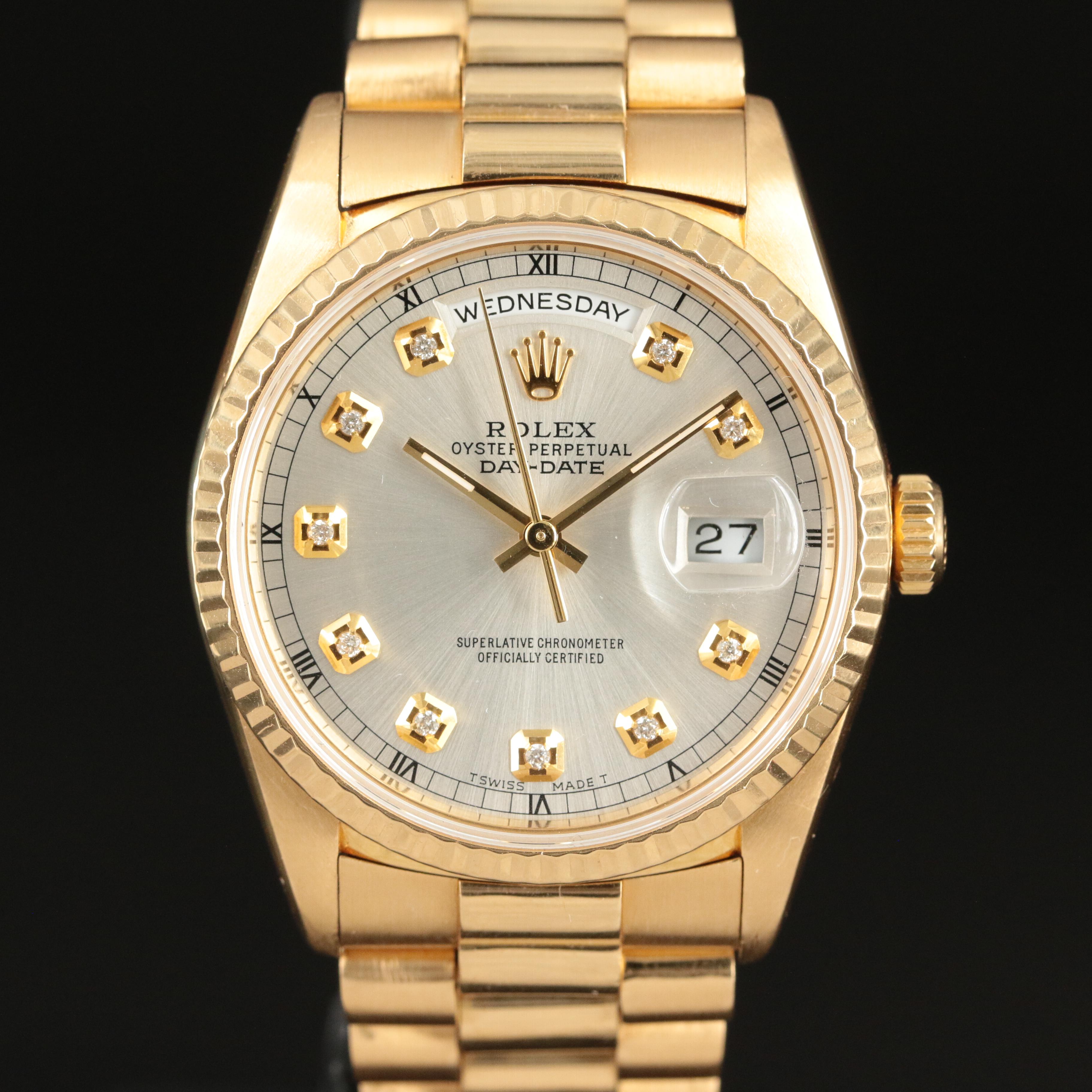 1990 Rolex Custom Diamond Dial Day-Date Watch