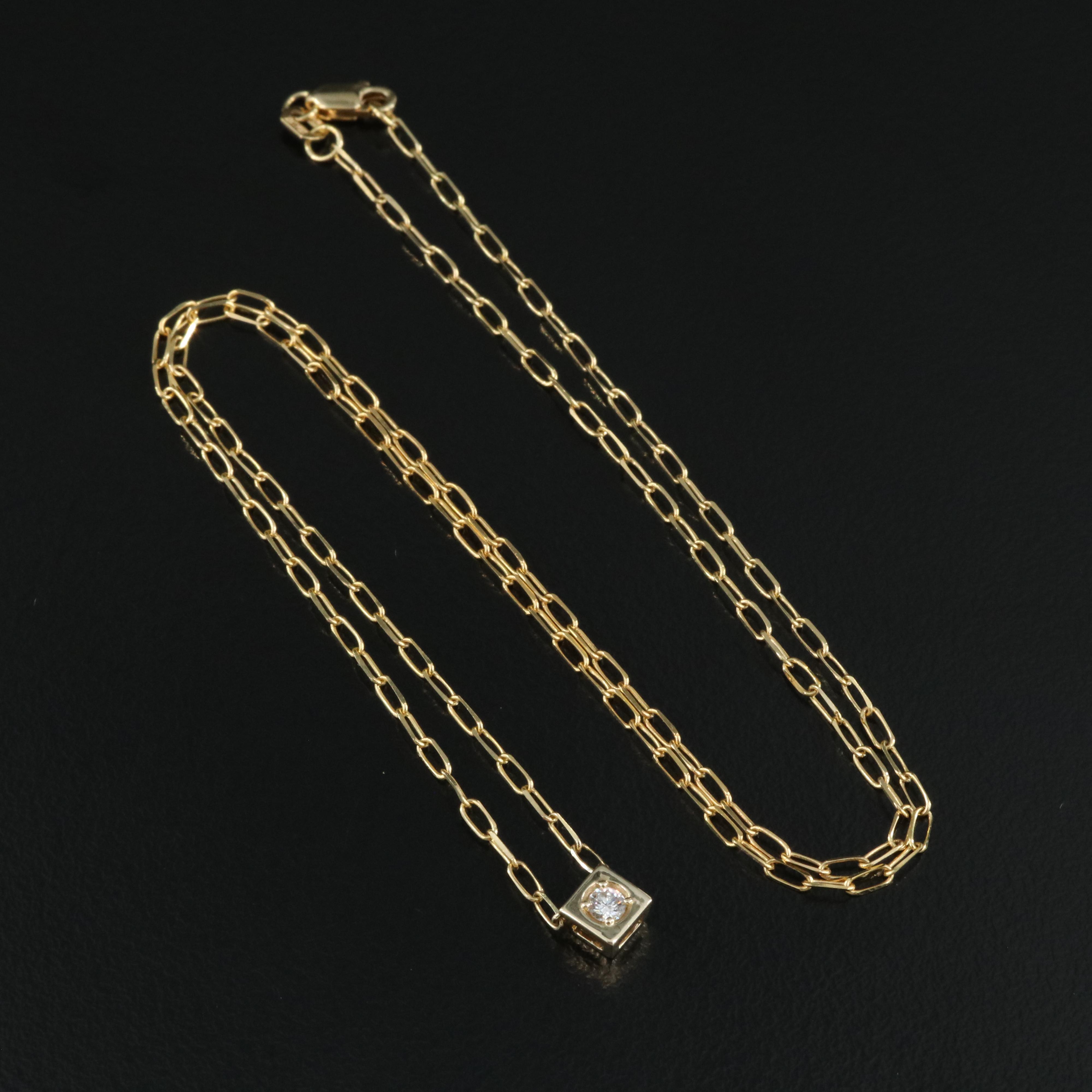 14K 0.08 CT Diamond Pendant and Paper Clip Chain Necklace EBTH