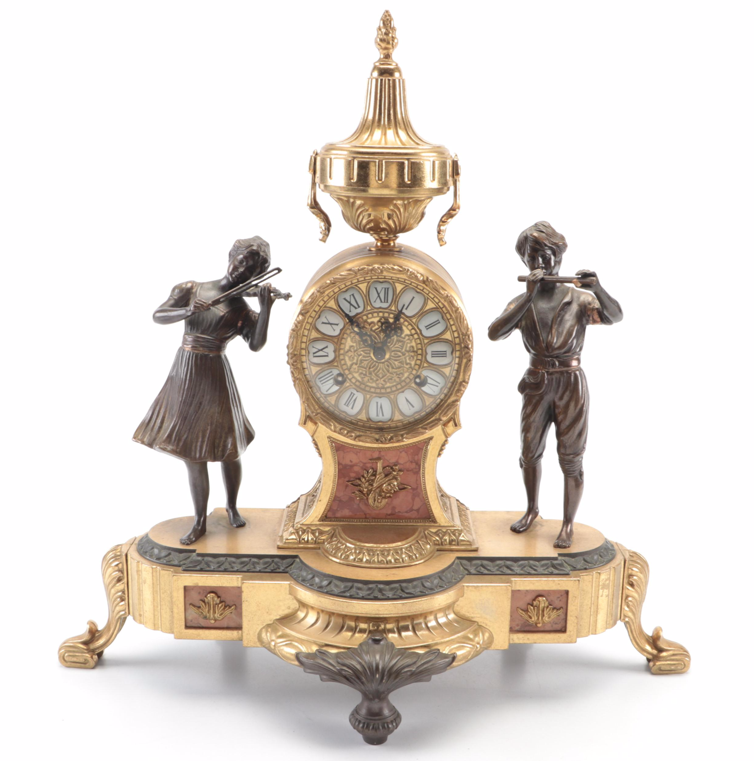 German Victorian Style Brass and Marble Sculpture Clock