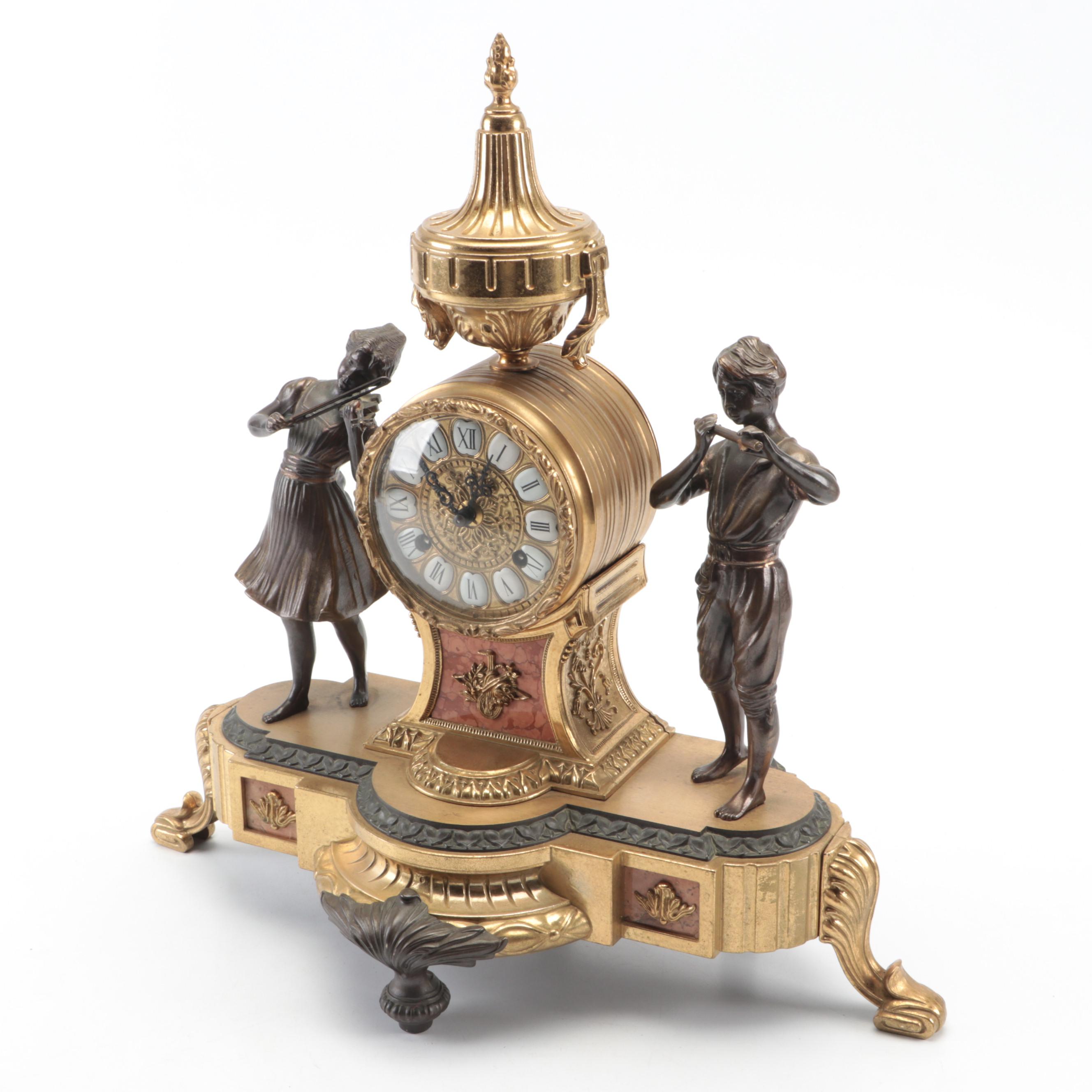 German Victorian Style Brass and Marble Sculpture Clock