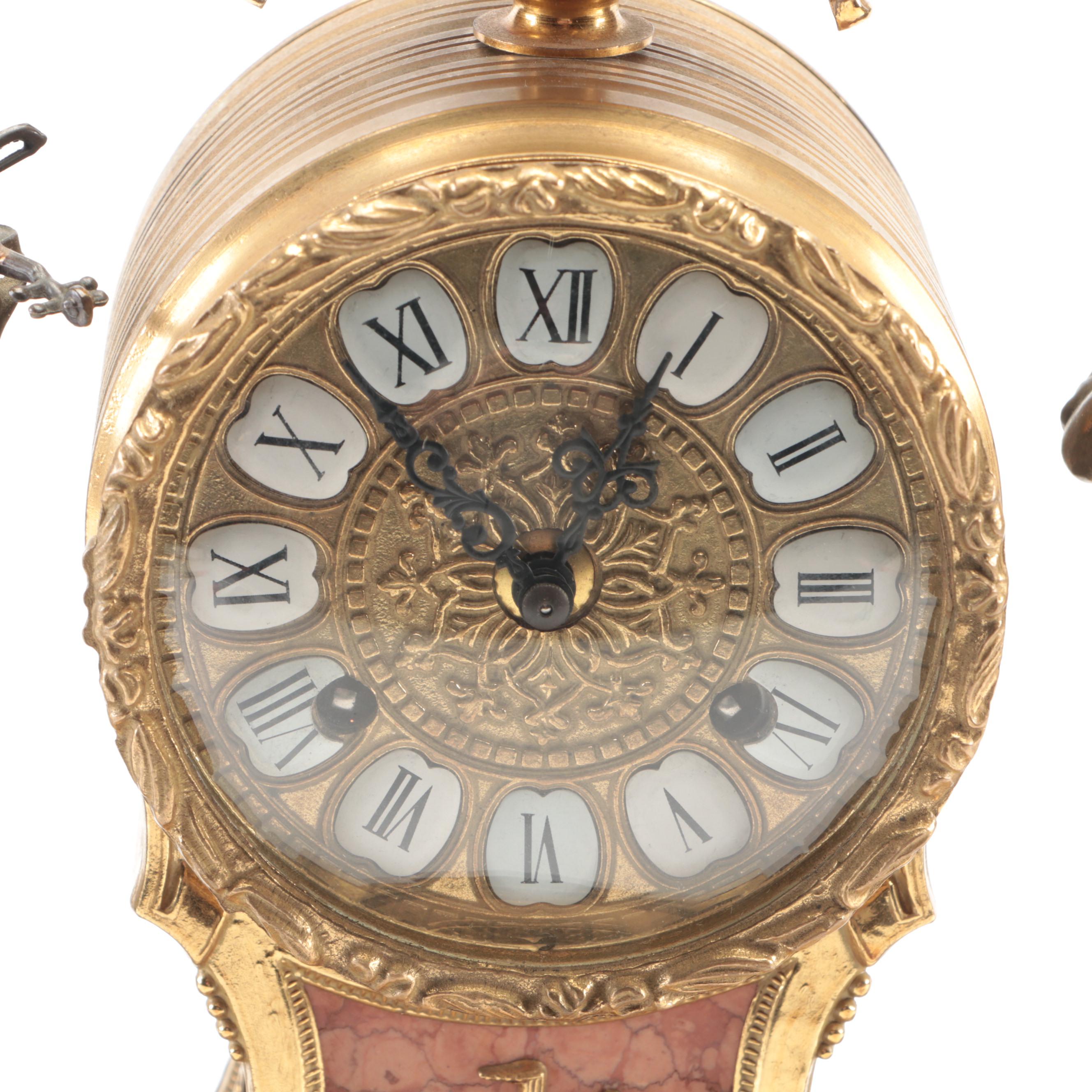 German Victorian Style Brass and Marble Sculpture Clock