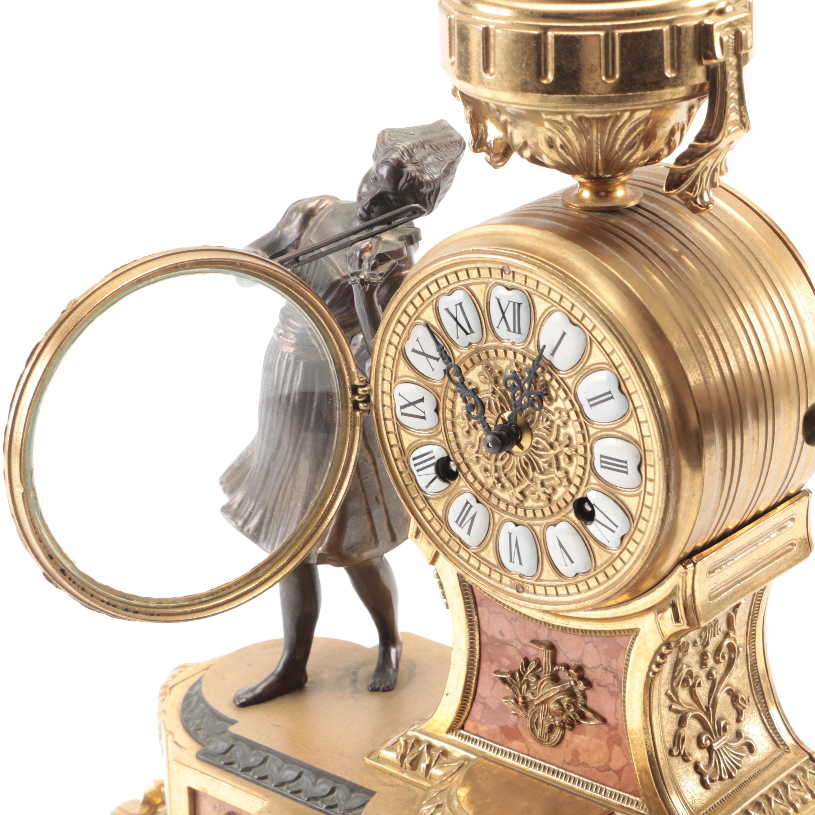 German Victorian Style Brass and Marble Sculpture Clock