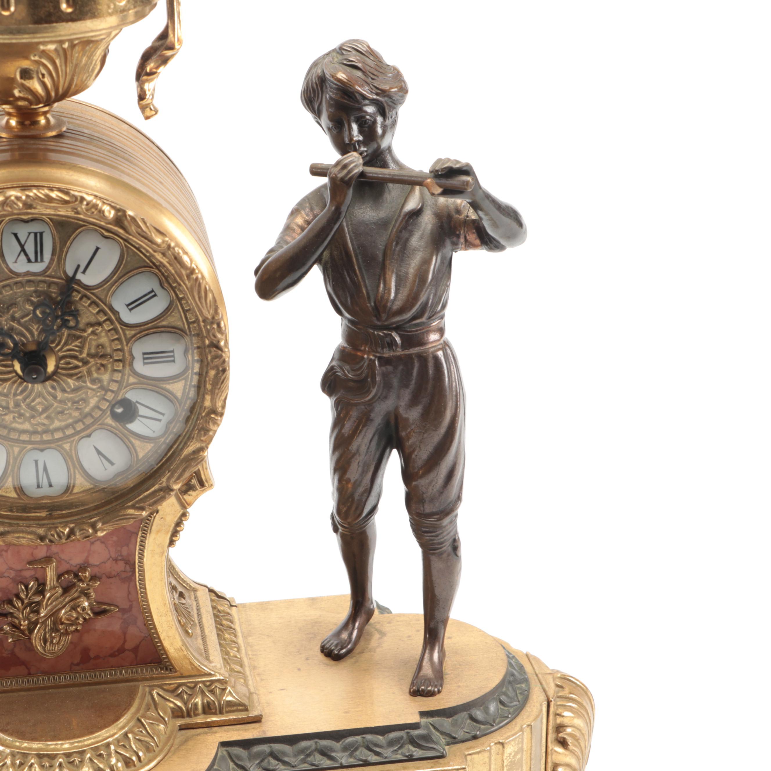 German Victorian Style Brass and Marble Sculpture Clock